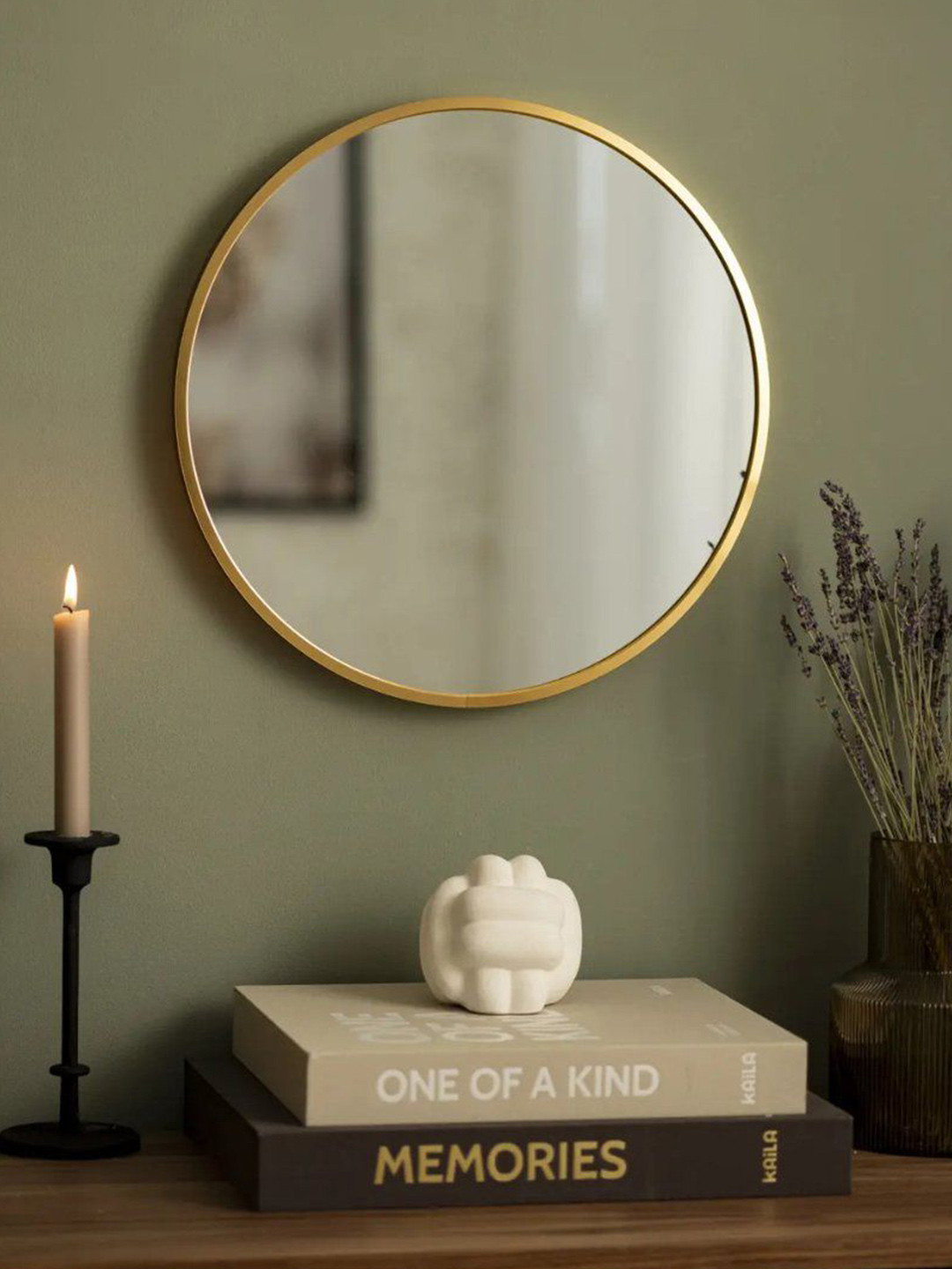 THE ARTMENT Goldtoned Round Shaped Glass Wall Mirror