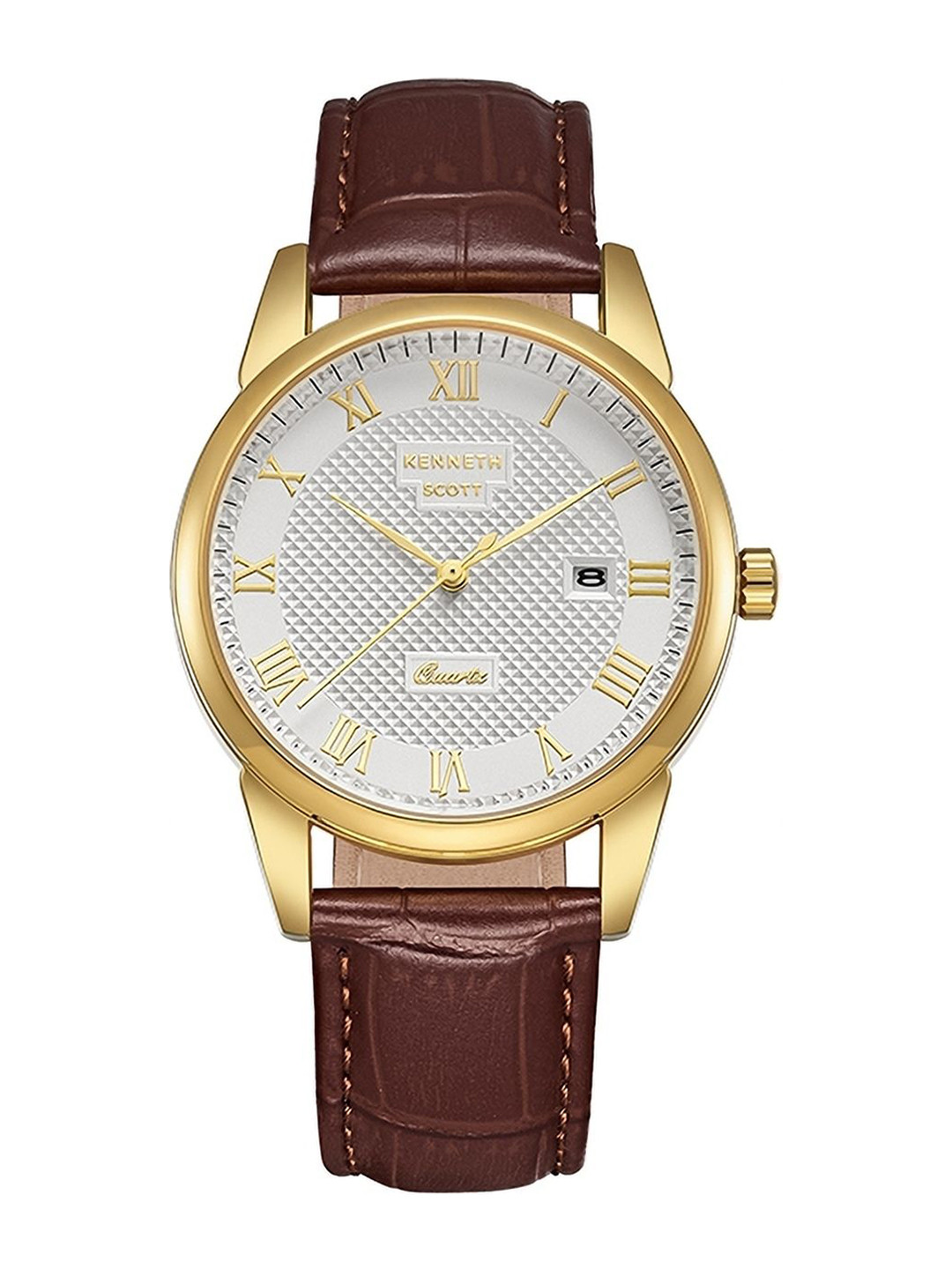 KENNETH SCOTT Men Leather Textured Straps Analogue Watch K23030-GLDI