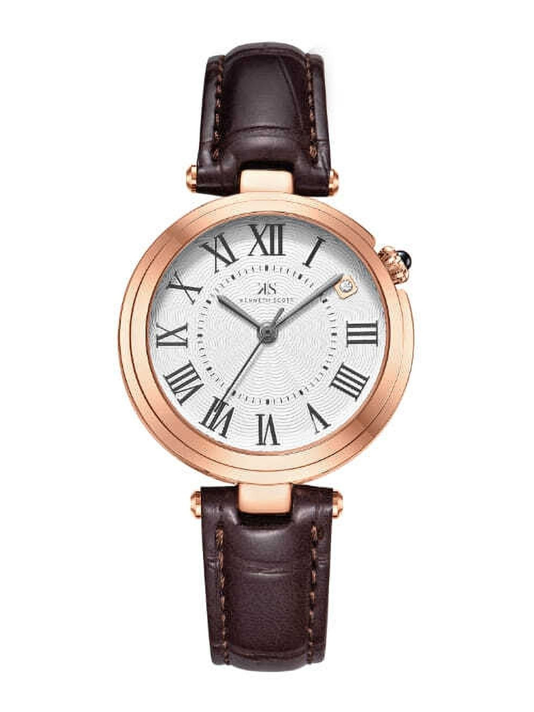 KENNETH SCOTT Women Embellished Dial Textured Straps Reset Time Analogue Watch K24510-RLDW