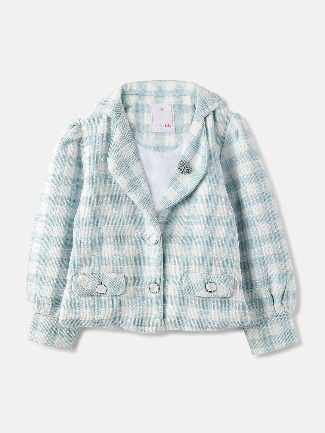 ELLE Checked Girls Single-Breasted Overcoat