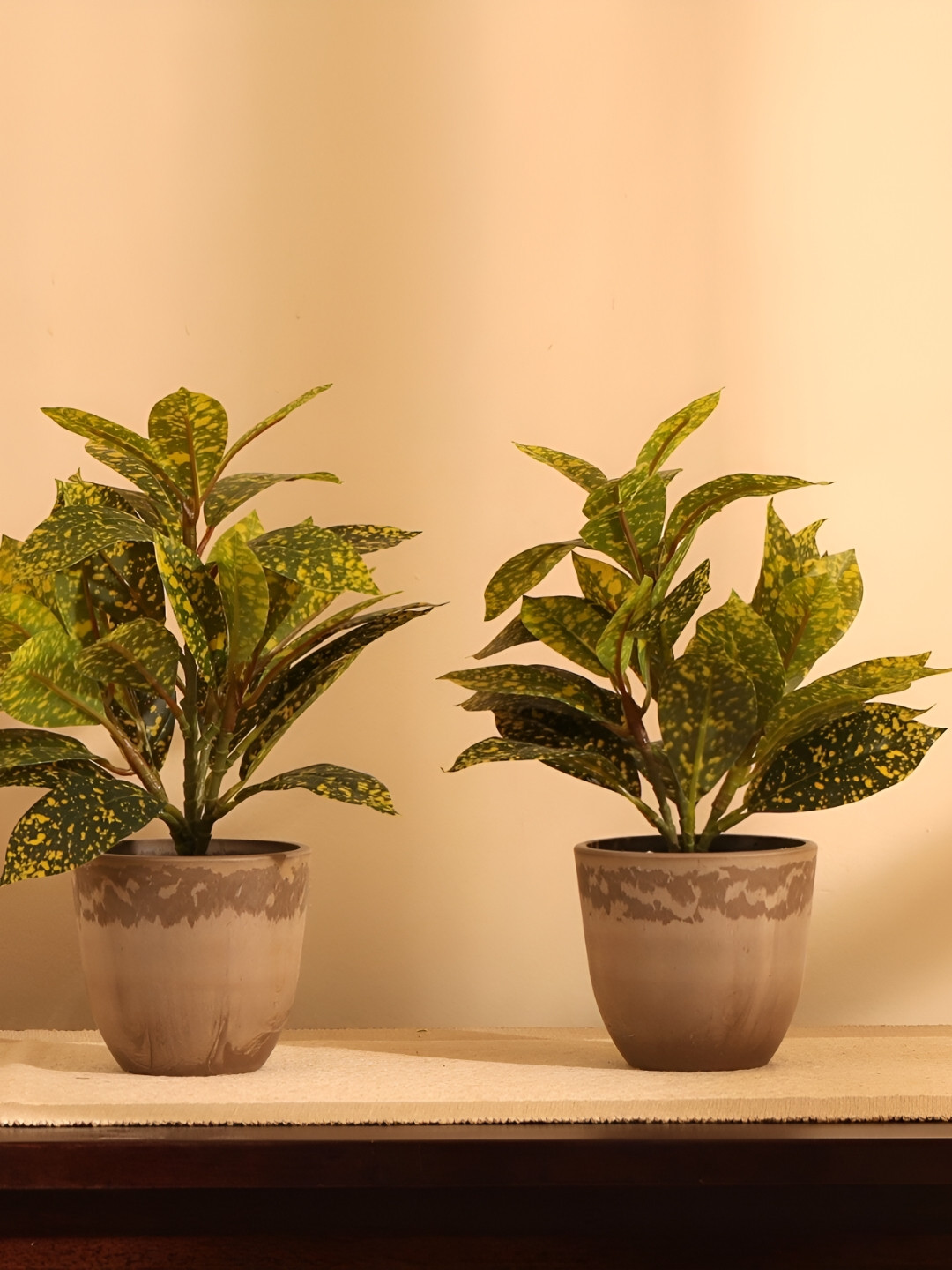 Elemntl Green & Brown 2 Pieces Artificial Potted Croton Plants With Pot