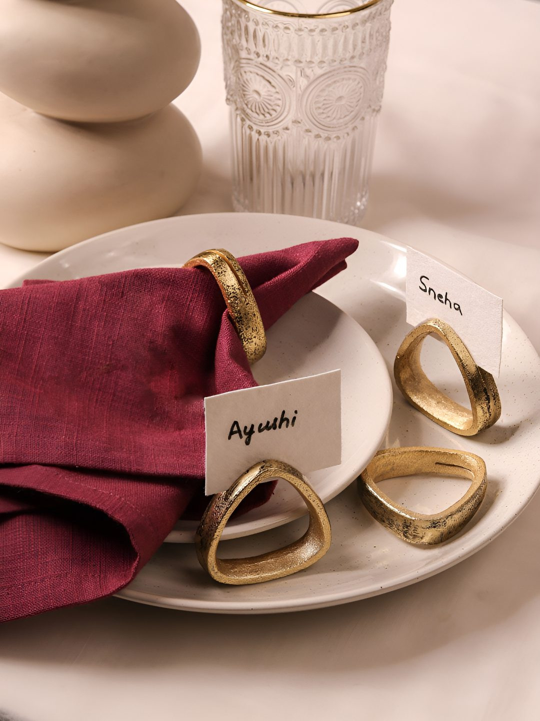 Glimpse Homes Set of 4 Antique Gold Triangle Tissue Holders With Name Tags