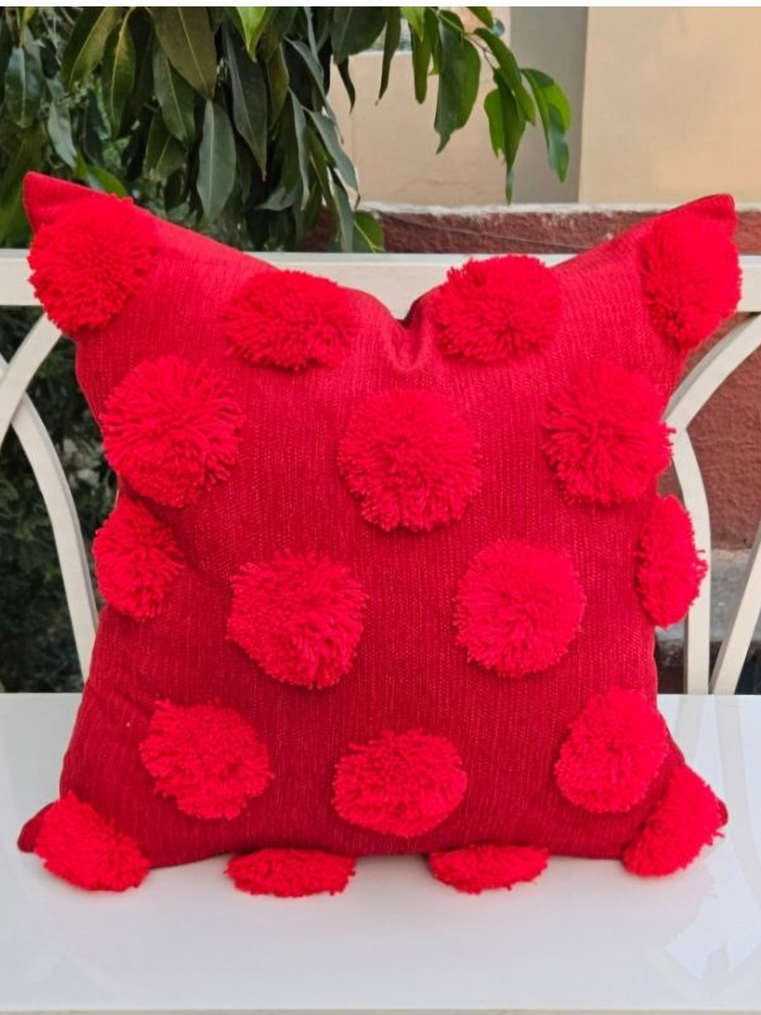 THROWPILLOW Red Embroidered Velvet Fade Resistant Square Cushion Cover - 22 x 22 Inches