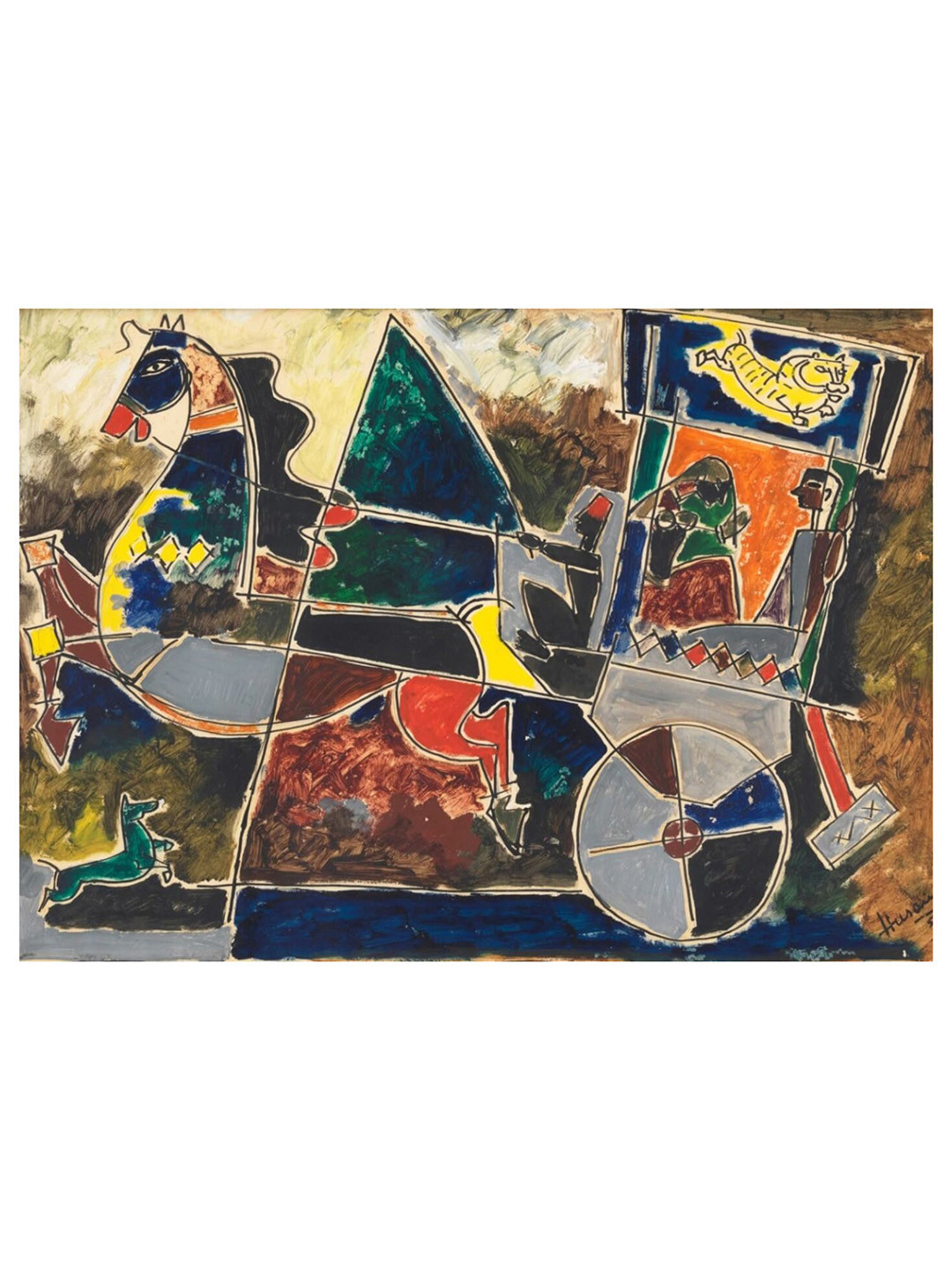 Adventures India Village Horse & Chariot Wood Wall Rectangle Paintings Wall Art - 18x14 In