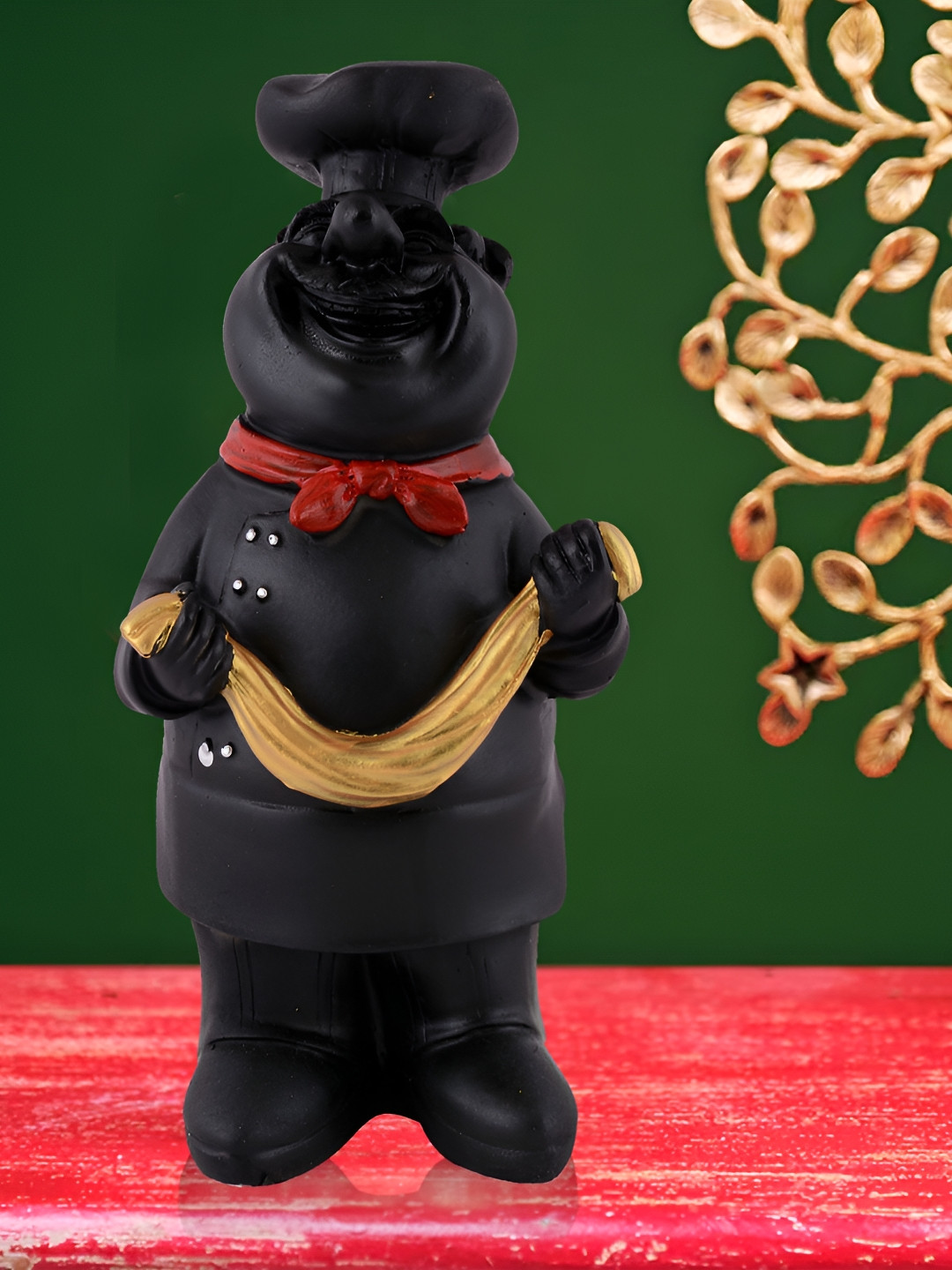 Zart Chef Statue Black Polyresin Matte Living Room Small Showpiece - 7 Inches