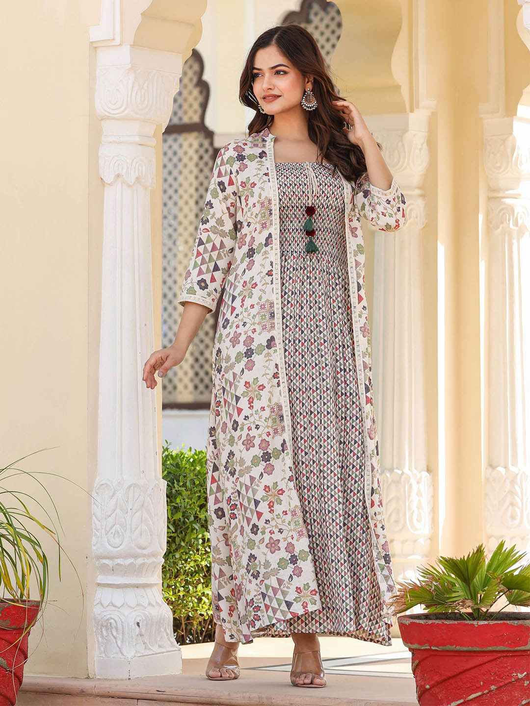 CUSTARD Print A-Line Midi Dress