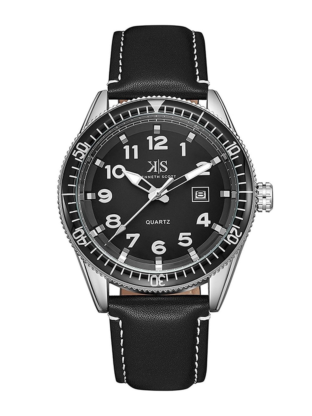 KENNETH SCOTT Men Printed Dial & Leather Straps Analogue Watch K23028-SLBB