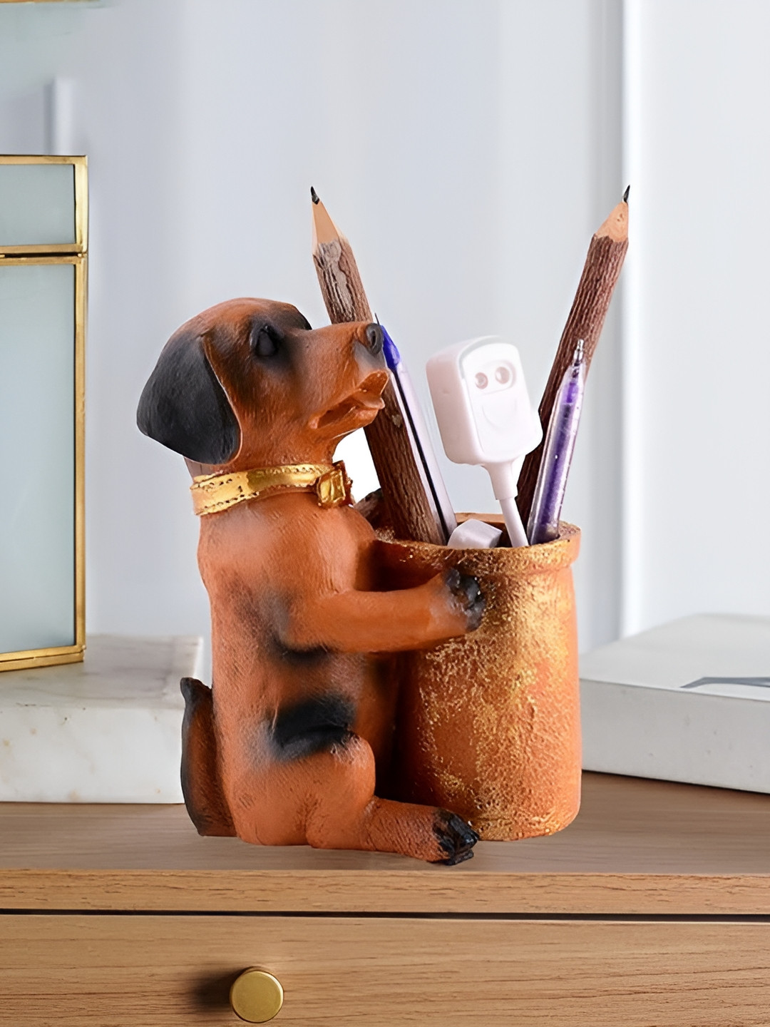 Zart Dog Bronze Polyresin Matte Living Room Small Showpiece - 6 Inches