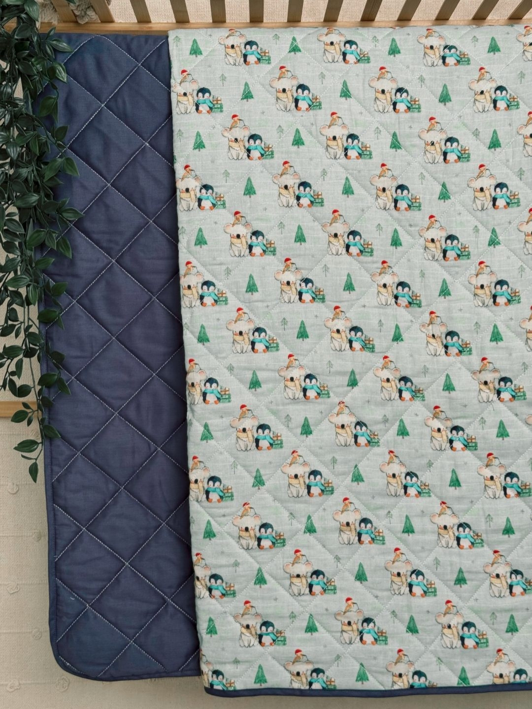 A Toddler Thing Blue Winter Time Printed Cotton Mild Winter 300 GSM Single Bed Quilt