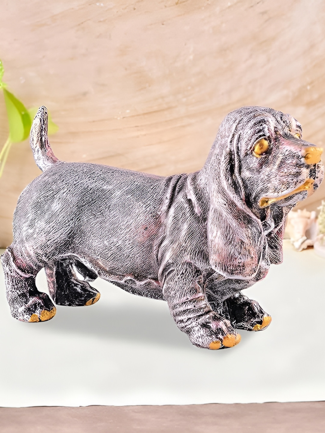 Zart Dog Copper Polyresin Natural Living Room Small Showpiece - 4 Inches