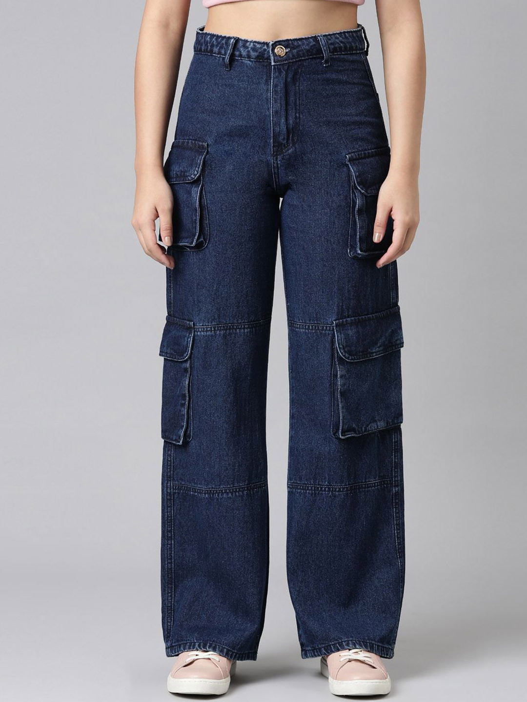 ZHEIA Women Cotton Wide Leg High-Rise Light Fade Jeans