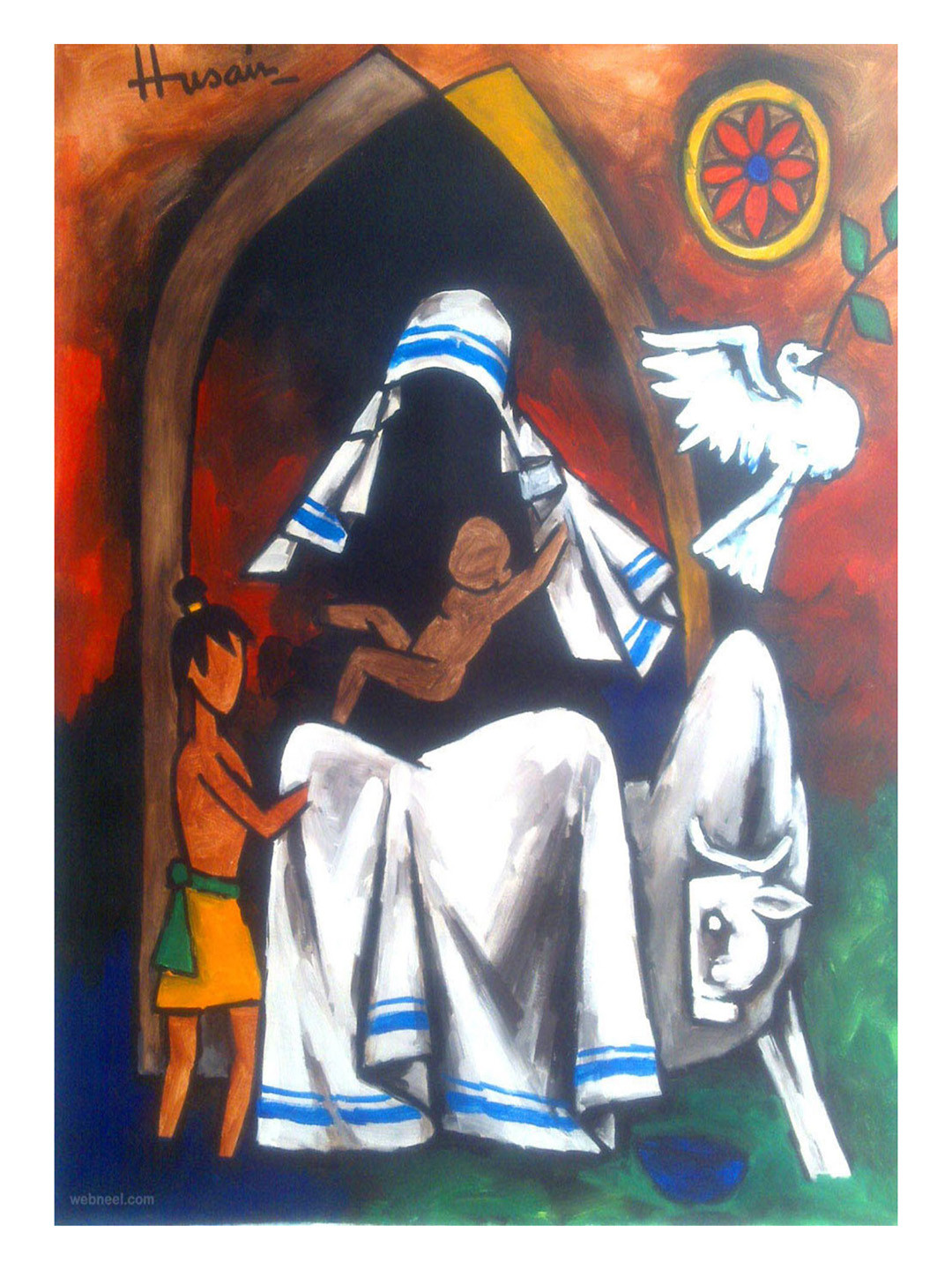 AdventuresIndia Mother Teresa Wood Wall Rectangle Paintings Wall Art - 23.6x17.7In