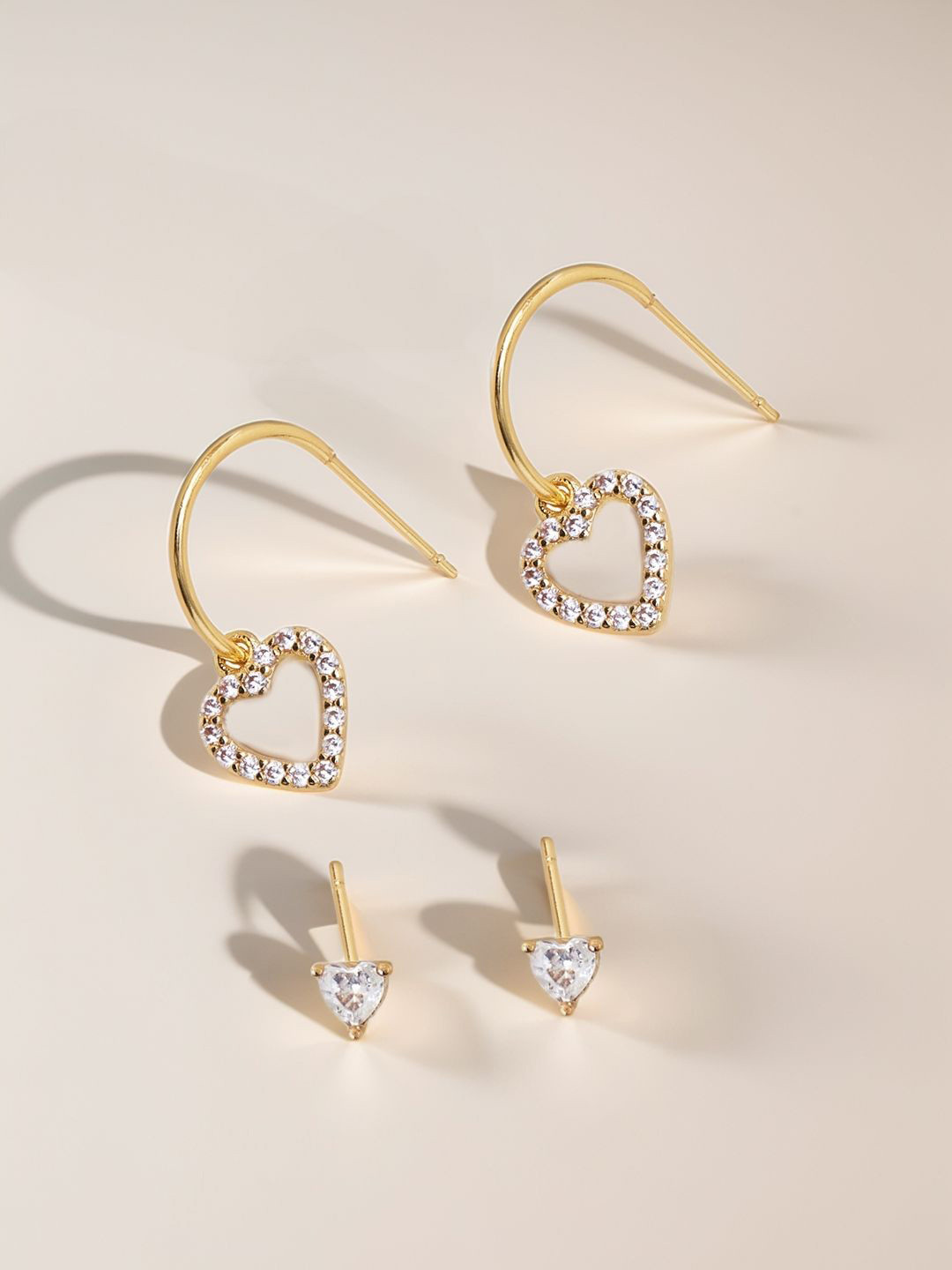 Accessorize 14K Gold-Plated Cubic Zirconia Studded Heart Shaped Drop Earrings