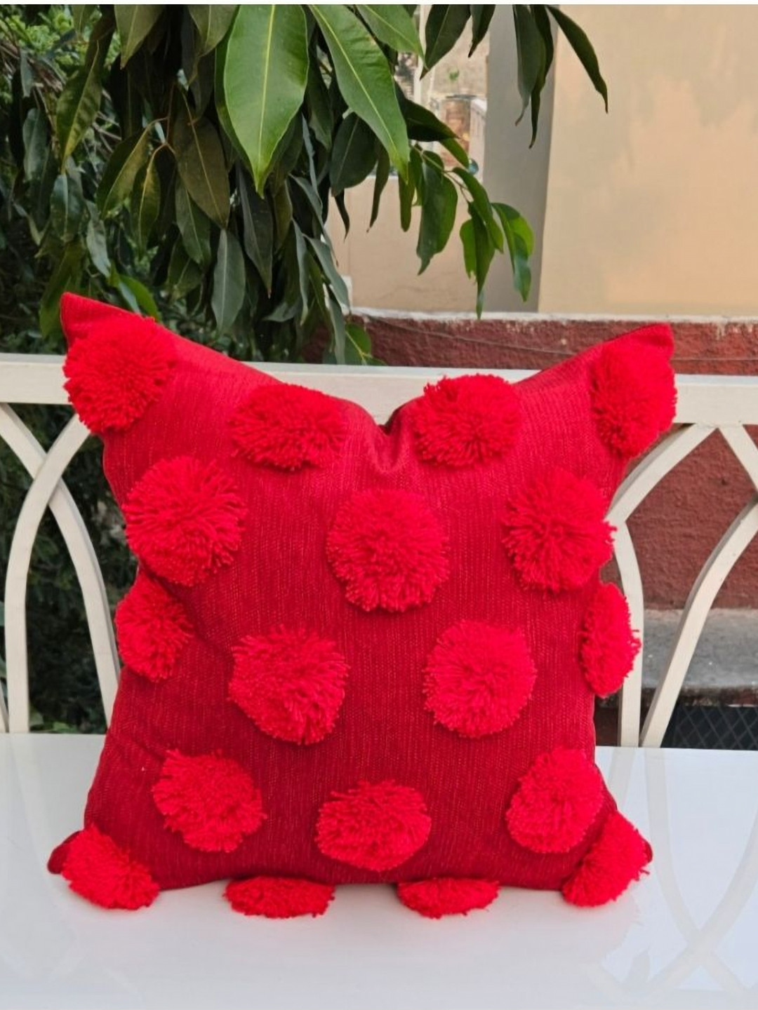 THROWPILLOW Red Self Design Velvet Washable Square Cushion Covers - 18 x 18 In