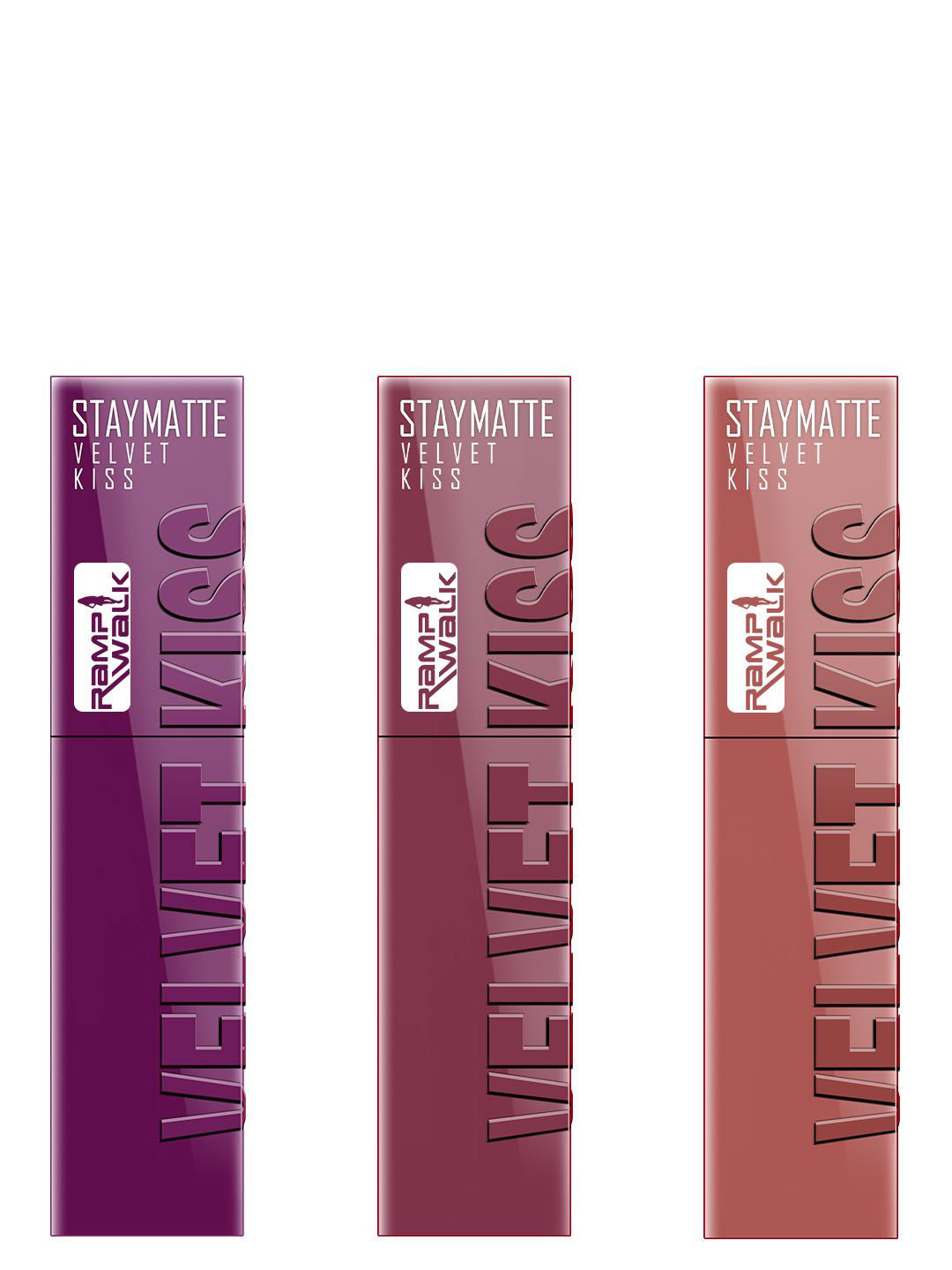 Ramp Walk Set Of 3 Velvet Kiss Liquid Lipstick 3.5 ml Each - Wine- Light Mauve- Nude
