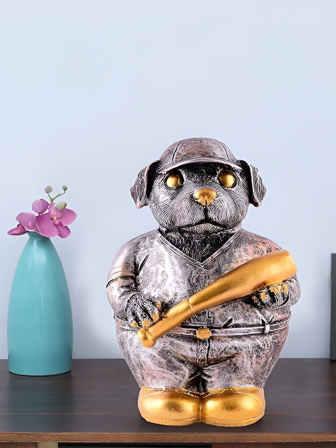 Zart Dog Copper Polyresin Natural Living Room Small Showpiece - 6 Inches