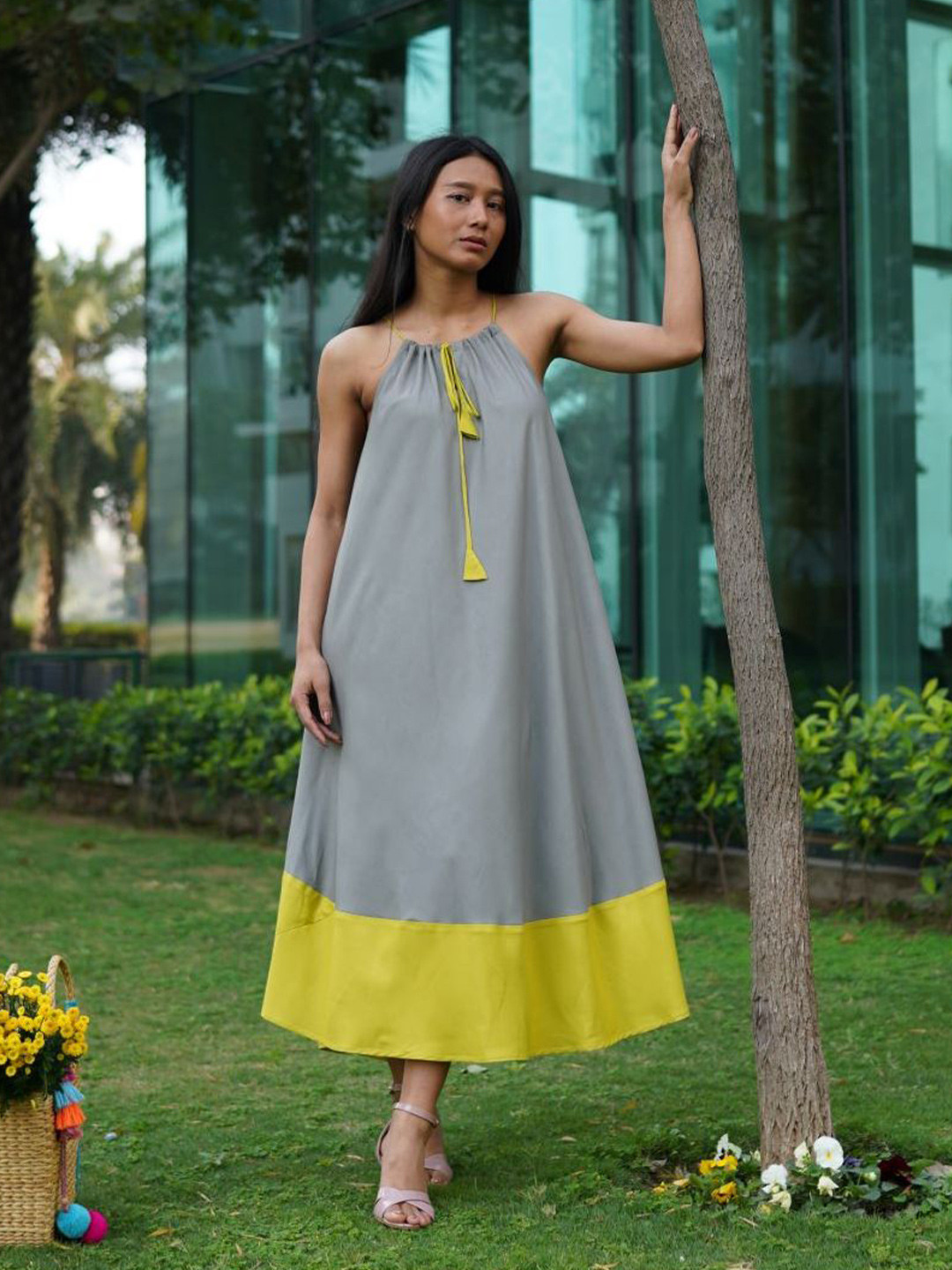 The Quince Life Halter Neck Puff Sleeve Maxi Dress