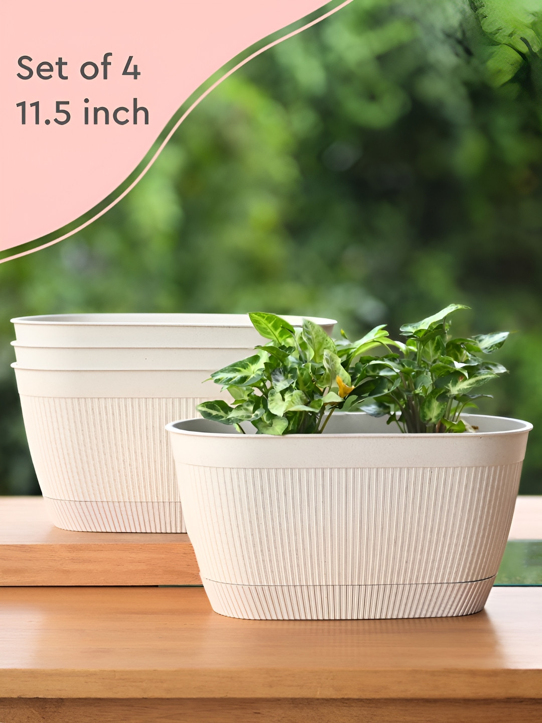 eha 4-Pcs Off White Rectangular Planter