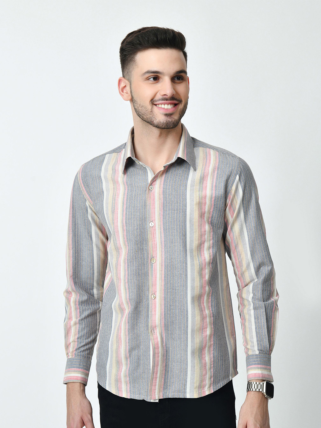 ALL WAYS YOU Men Standard Multi Stripes Opaque Striped Casual Shirt