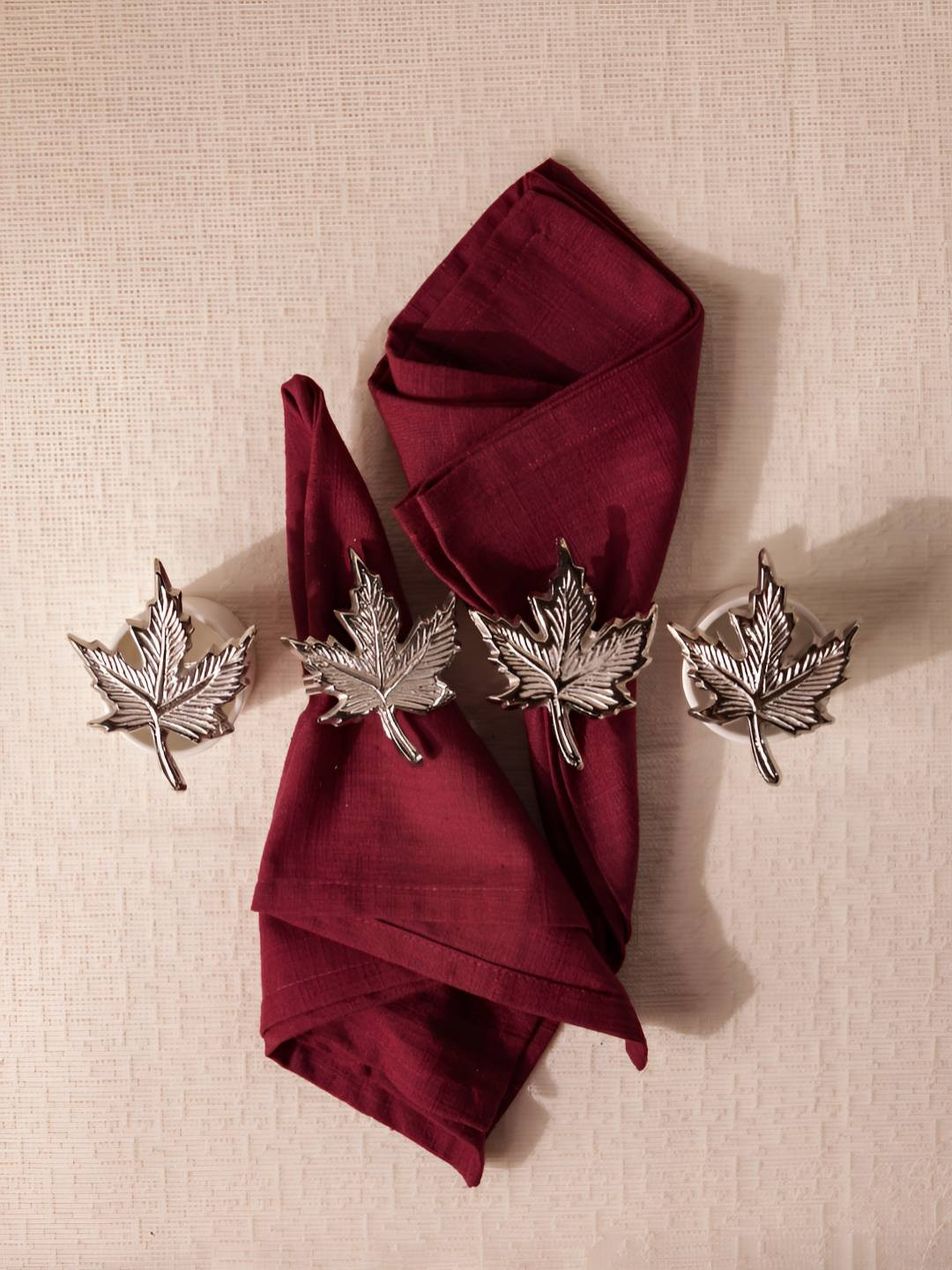 Glimpse Homes Set of 4 Silver Maple Leaf Leaf Tissue Holders