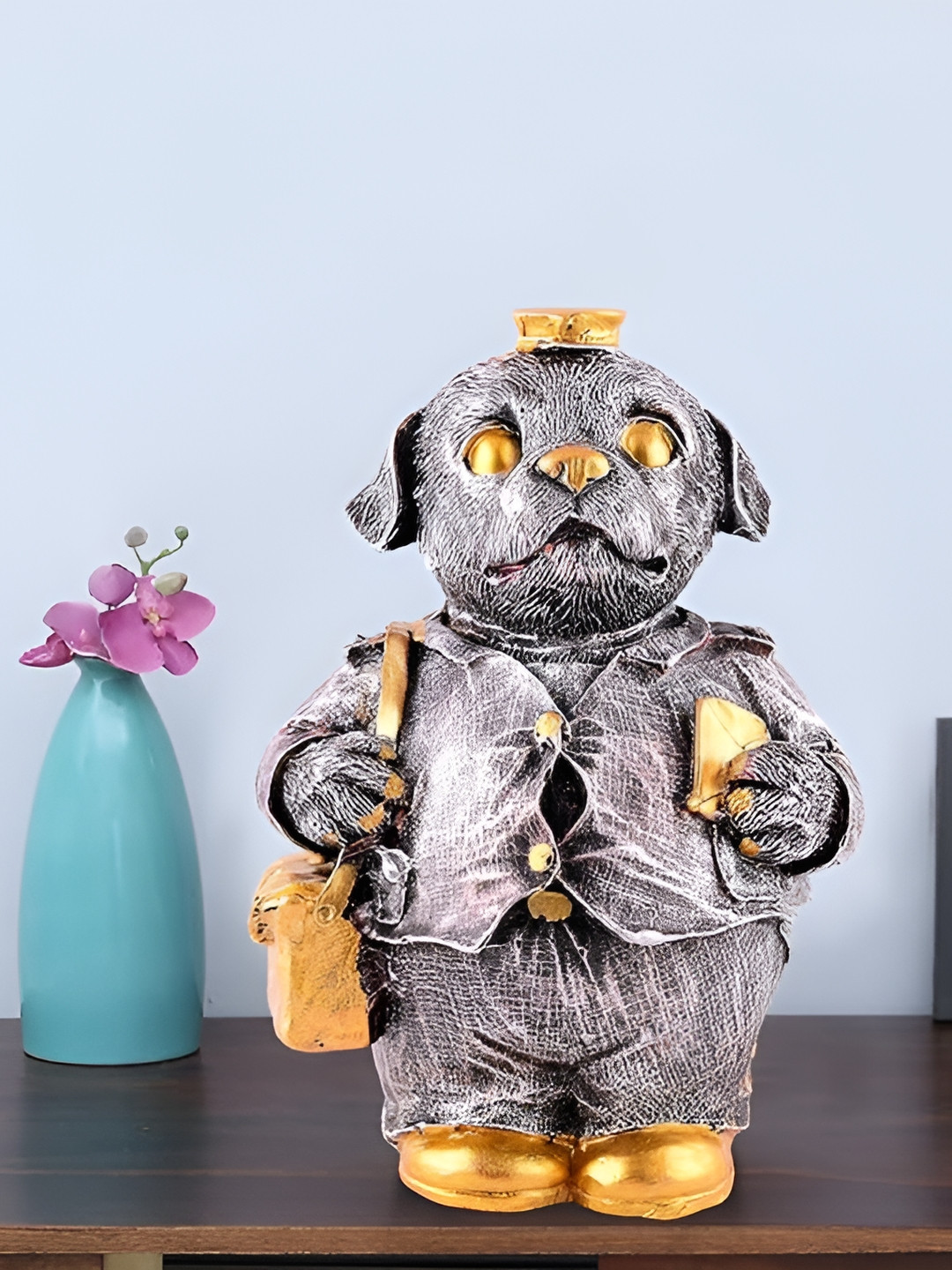 Zart Dog Copper Polyresin Living Room Small Showpiece -