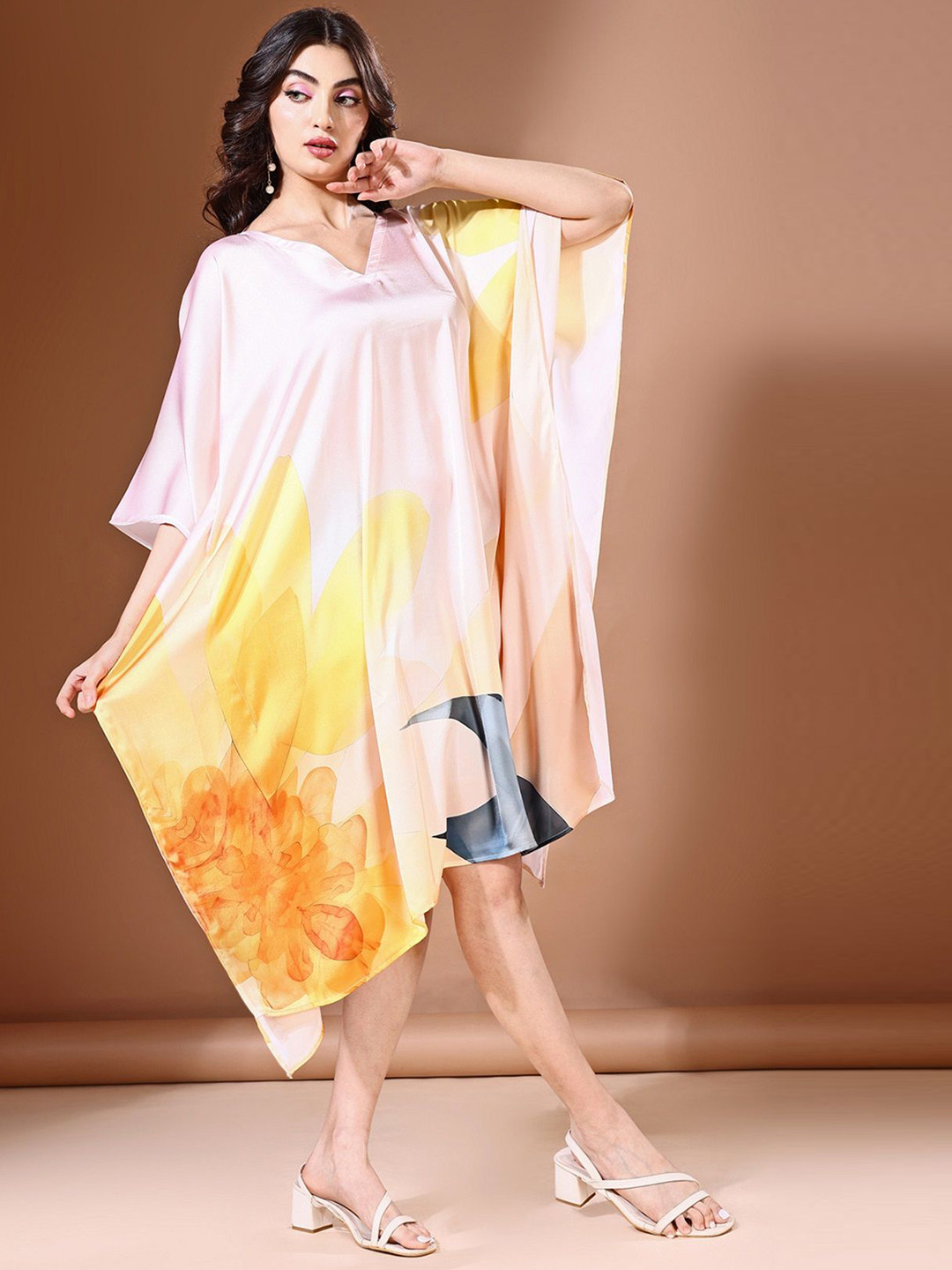 LABEL AARNA Pastel Flow Soft Satin Short Kaftan