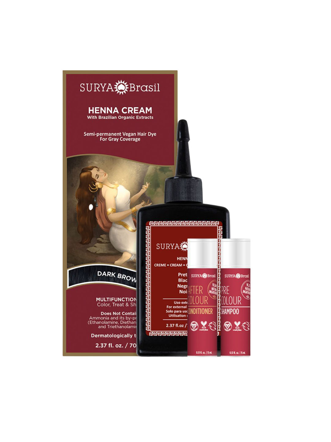 SURYA Brasil Henna Cream With Brazilian Organic Extracts For Hair Dye - 70 ml - Dark Brown