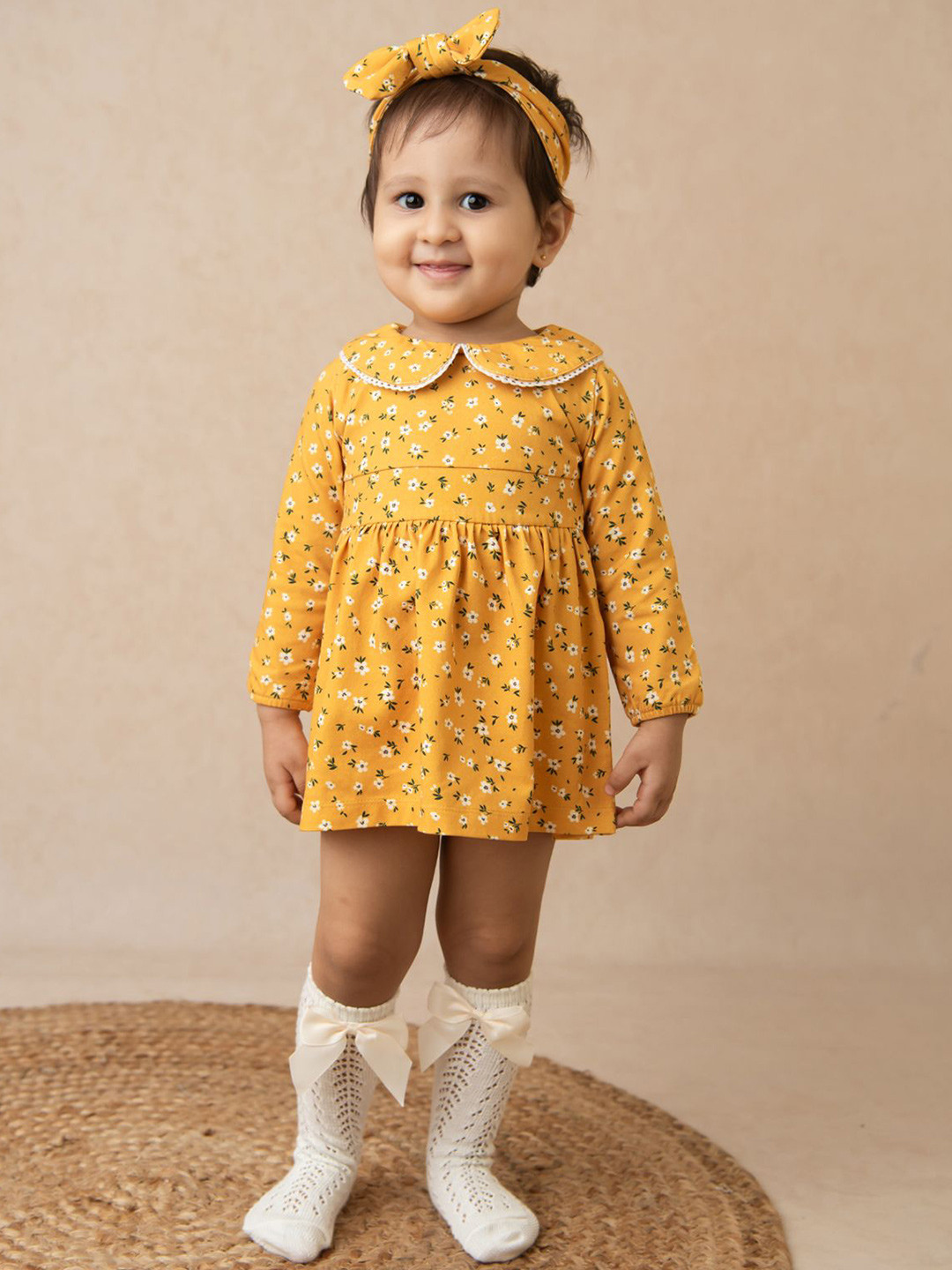 COT & CANDY Girls Floral Print Peter Pan Collar Cotton A-Line Dress