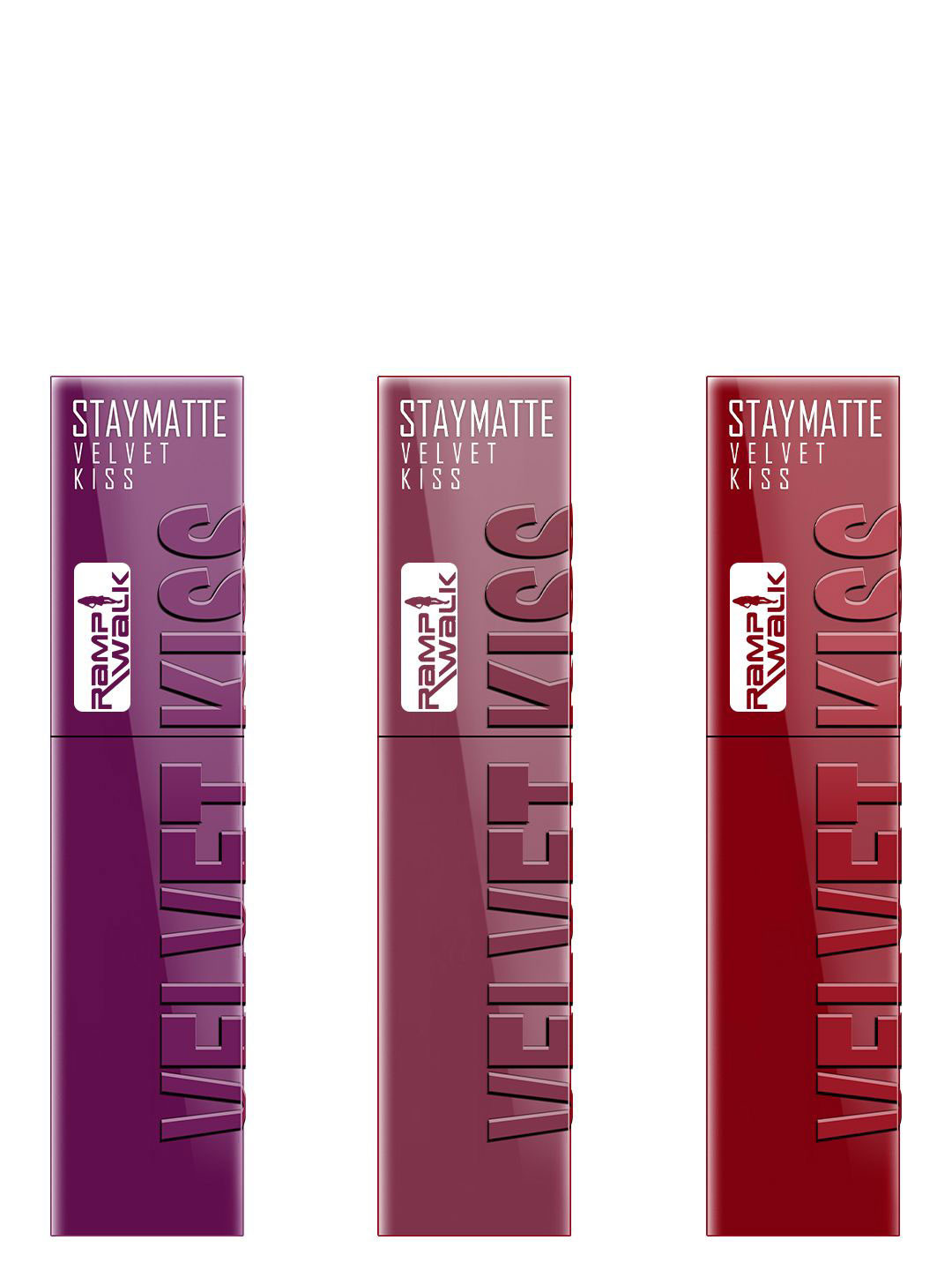 Ramp Walk Set Of 3 Velvet Kiss Liquid Lipstick - 3.5 ml Each- Wine- Light Mauve-Cherry Red