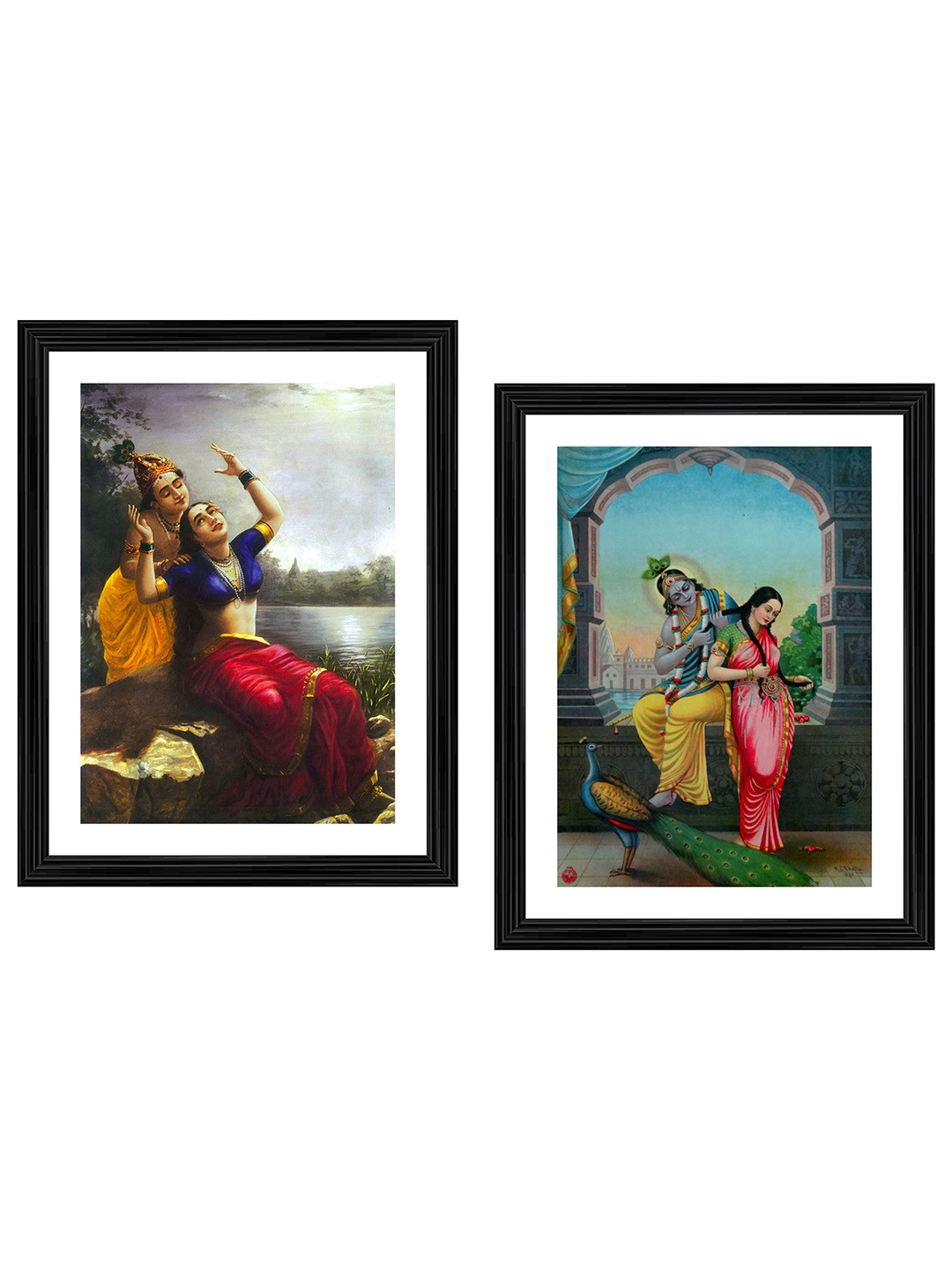 AdventuresIndia Wood 2 Pcs Wall Rectangle Paintings Wall Art - 17.72x13.78In