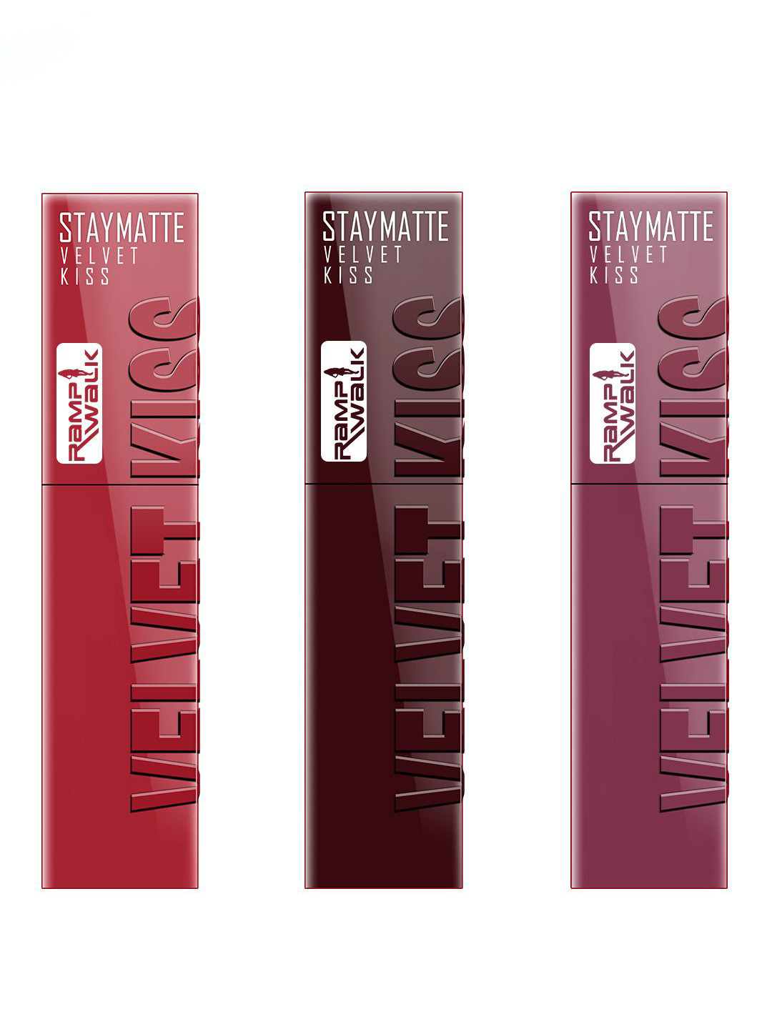 Ramp Walk Velvet Kiss Set Of 3 Waterproof Liquid Lipstick - 3.5 ml Each- Shade- 1- 2- 4