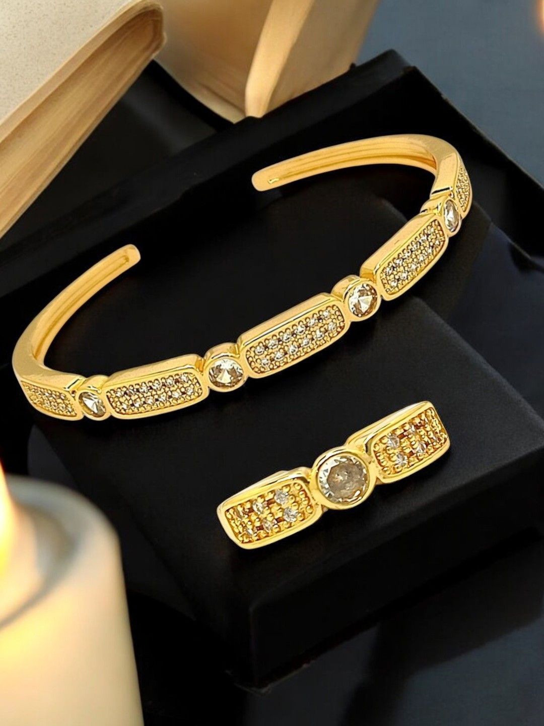 FEMMIBELLA Women Cubic Zirconia Gold-Plated Cuff Bracelet