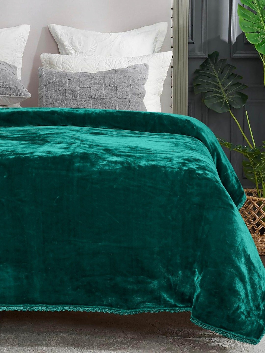 Saral Home Teal Mink Soft Double Sided Heavy 2 Layer Crochet Lace Single Bed Blanket