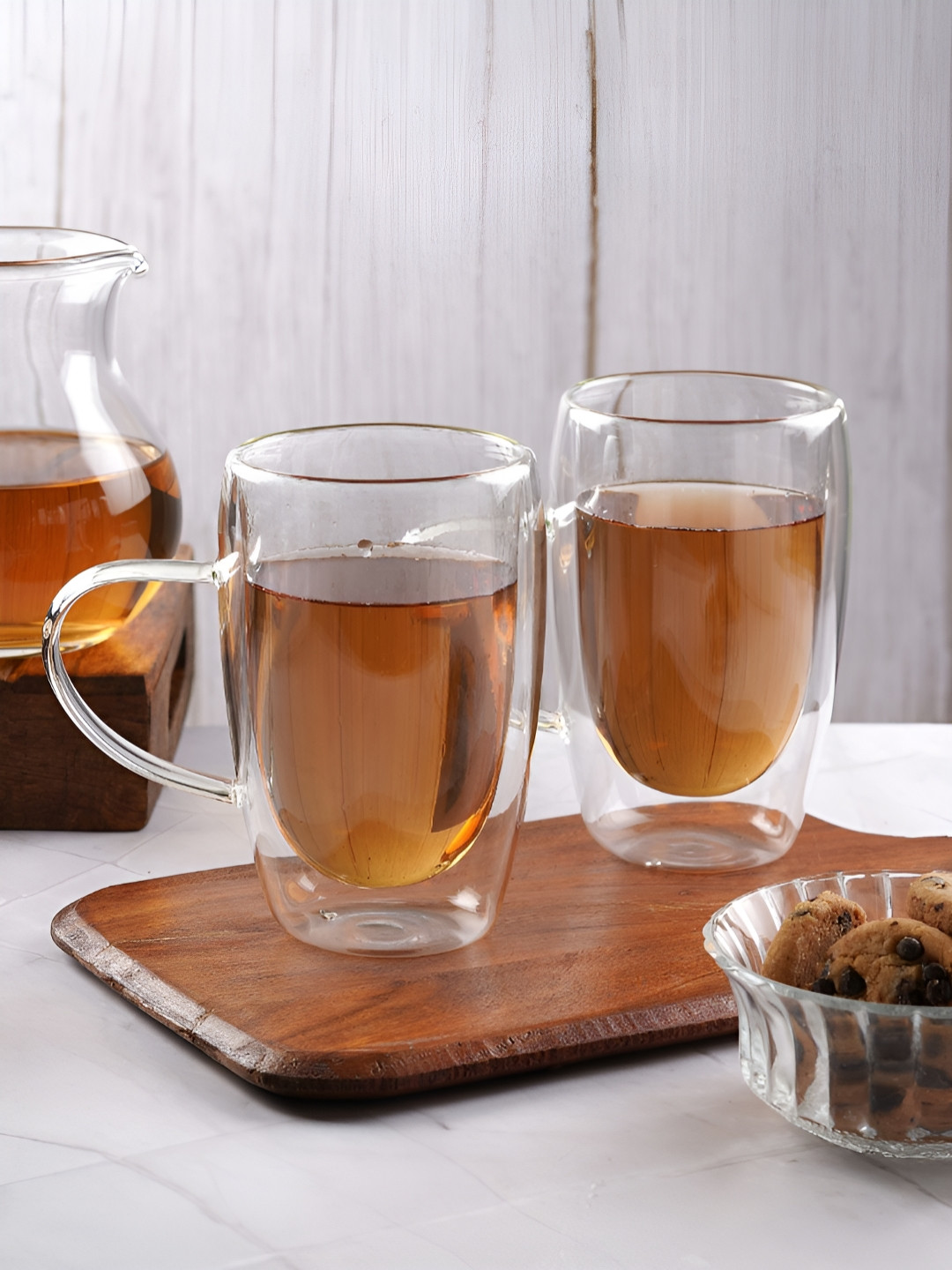 Aura Oxford Nature Transparent Glass Handmade 2 Piece Mugs-450ml