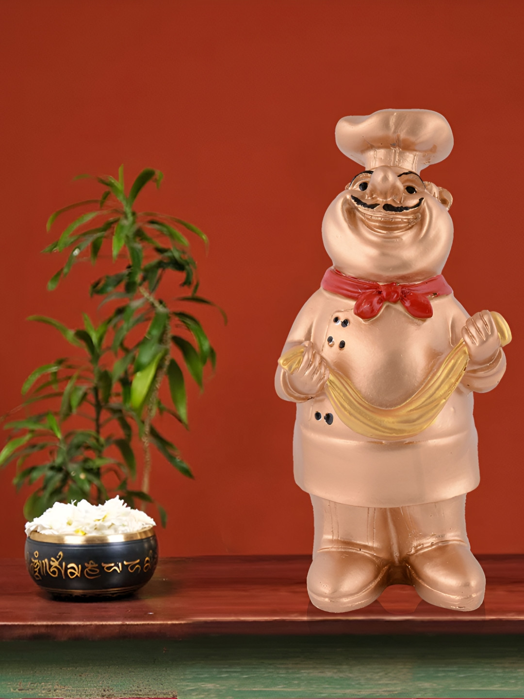 Zart Chef Gold Polyresin Natural Home Office Small Showpiece - 7 Inches