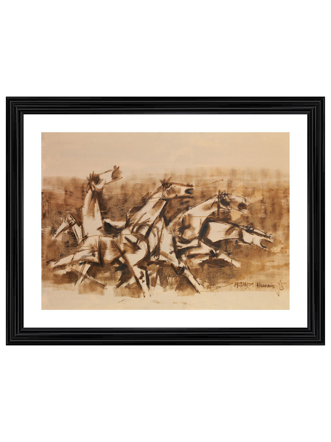 AdventuresIndia Four Horses and the Battle Wood Rectangle Paintings Wall Art - 16 x 21In