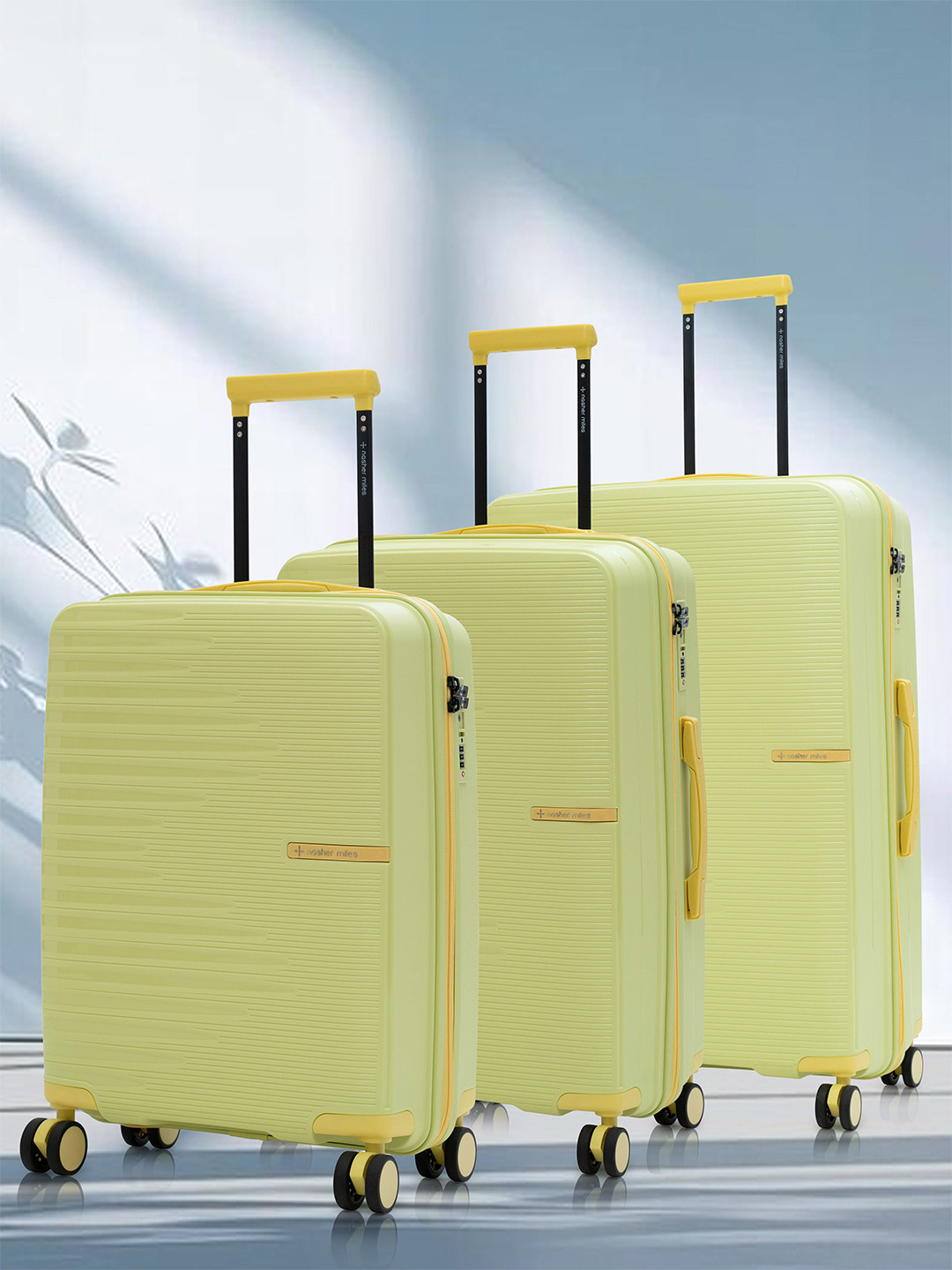 Nasher Miles Havelock Polypropylene TSA Lock Set of 3 S/M/L Green Trolley Bags 55-65-75 cm