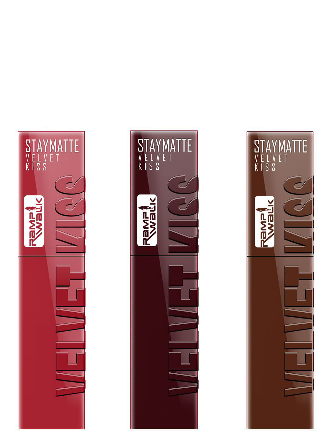Ramp Walk Set Of 3 Velvet Kiss Liquid Lipstick 3.5 ml Each - Matte Red-Maroon-Dark Brown