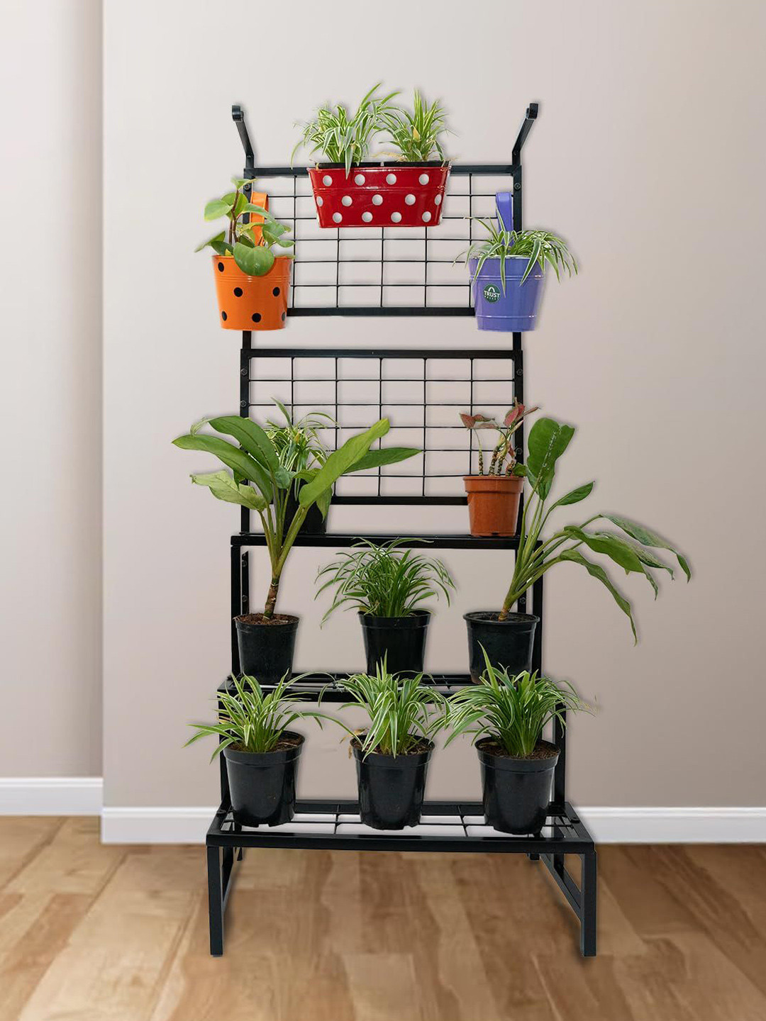 TRUSTBASKET Black Iron 3-Tier Planter Stand