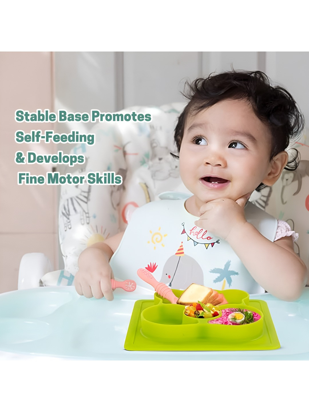 Aditi Toys Green 2024 1 Pieces Silicone Easy to Clean Plates