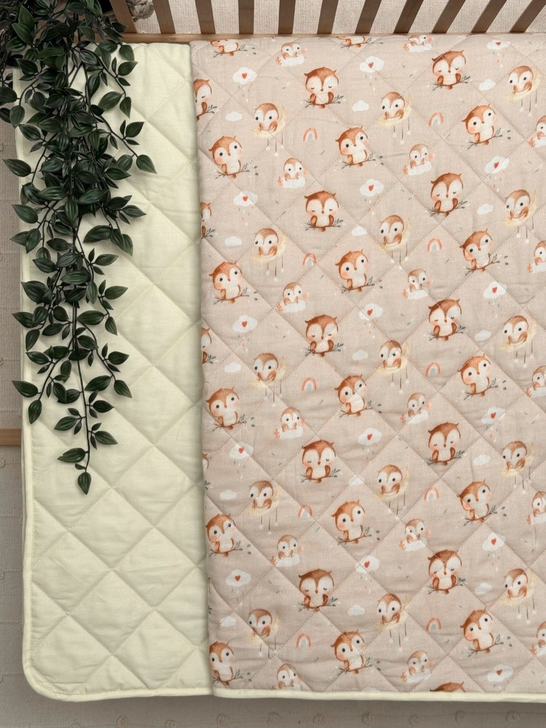 A Toddler Thing Cream Owl Dreams Printed Cotton Mild Winter 300 GSM Single Bed Quilt