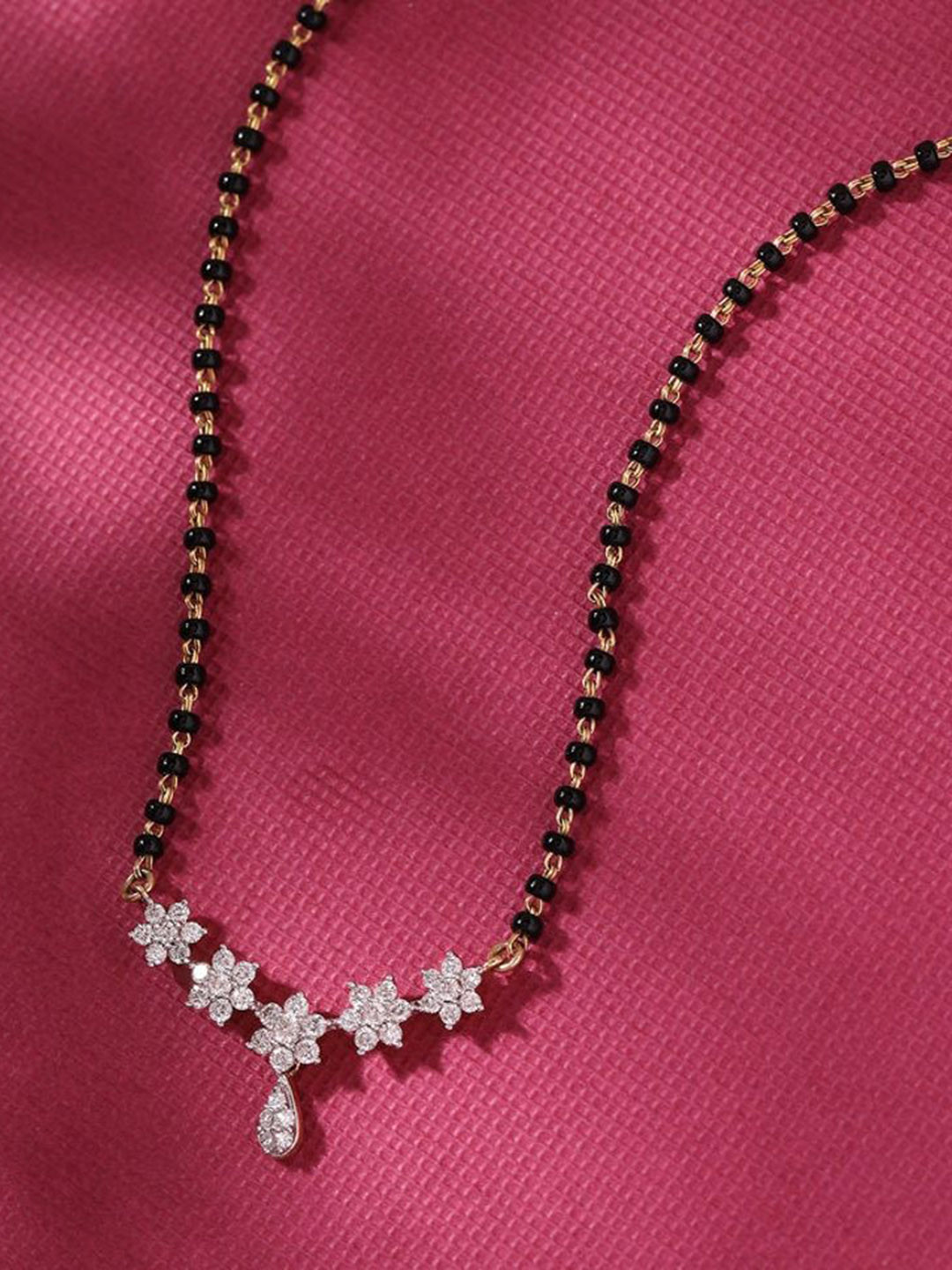 Wynona Gold-Plated American Diamond Stone Studded & Beaded Mangalsutra