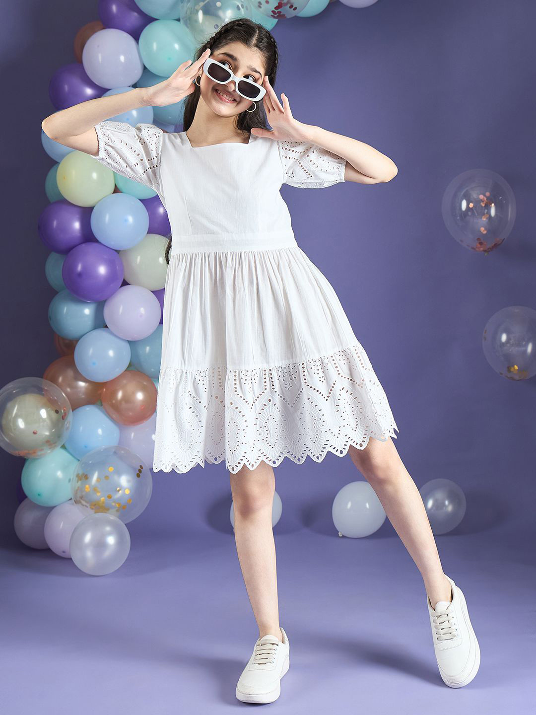 Cherry & Jerry Puff Sleeve Fit & Flare Dress