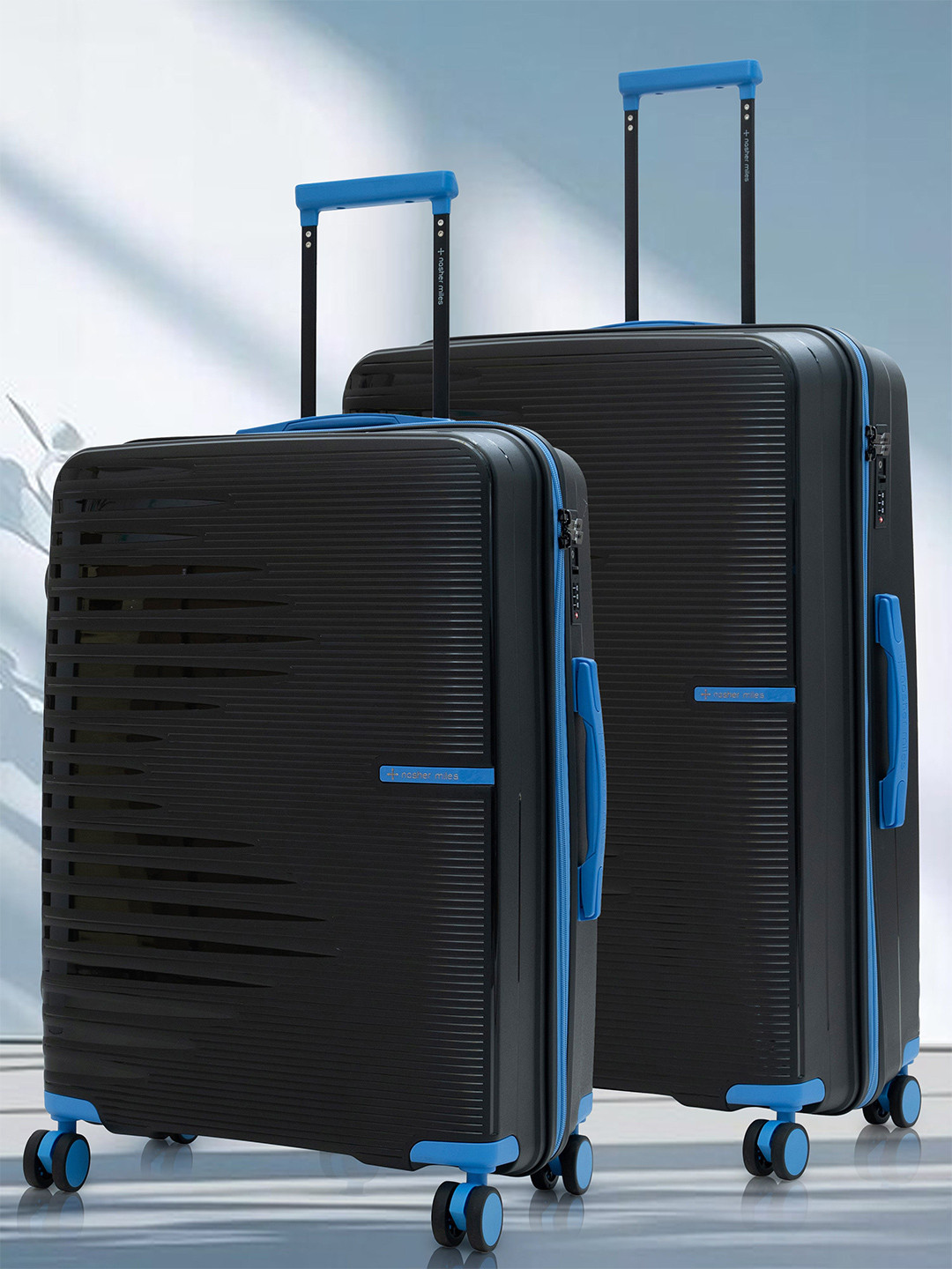 Nasher Miles Havelock Polypropylene TSA Lock Set of 2 M/L Black Trolley Bags (65-75 cm)