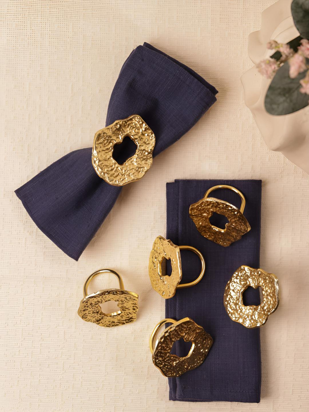 Glimpse Homes Set of 6 Champagne Gold Hammered Design Tissue Holders