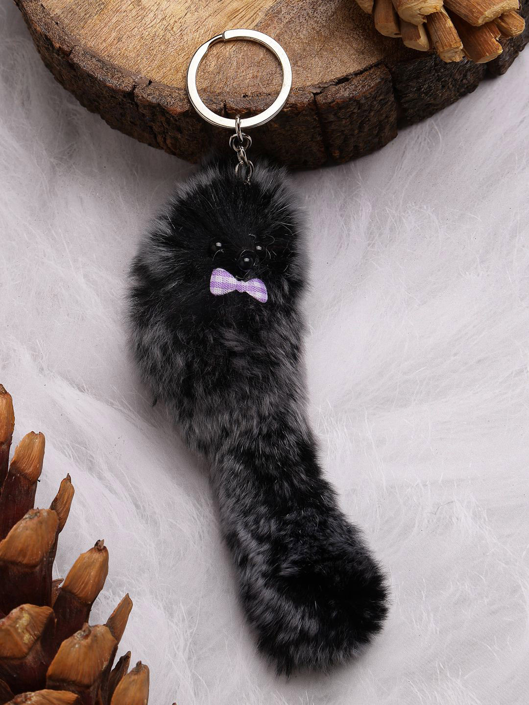 KYDZI Black & Grey 6 Pieces Fur Dog Key Chains