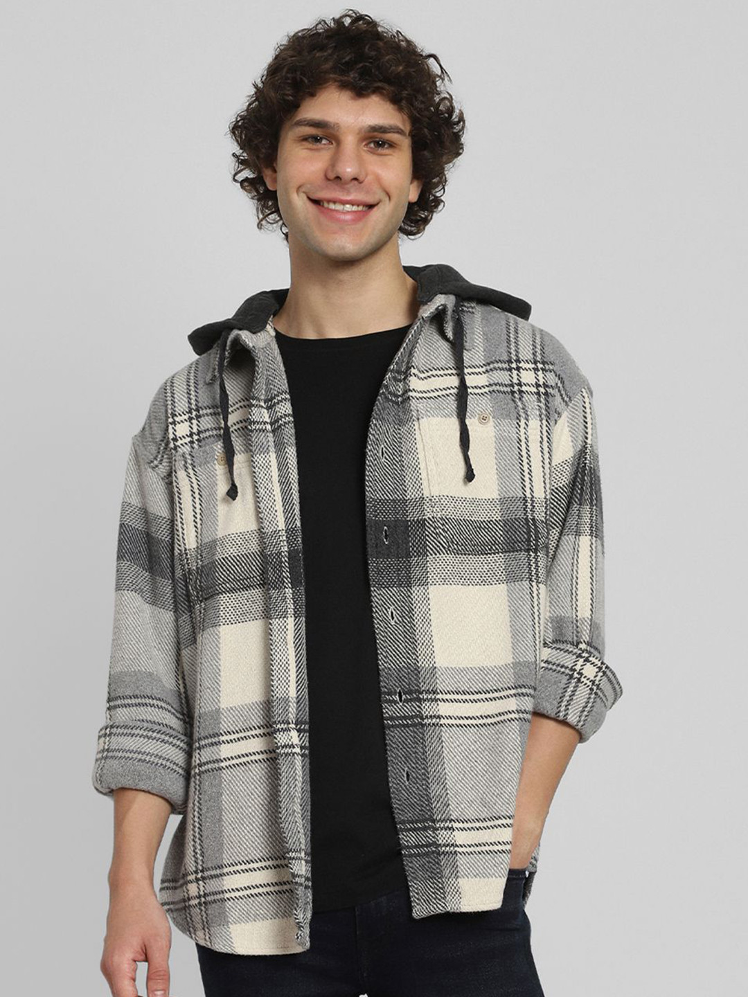AMERICAN EAGLE OUTFITTERS Men Hood Tartan Checked Cotton Casual Shirt