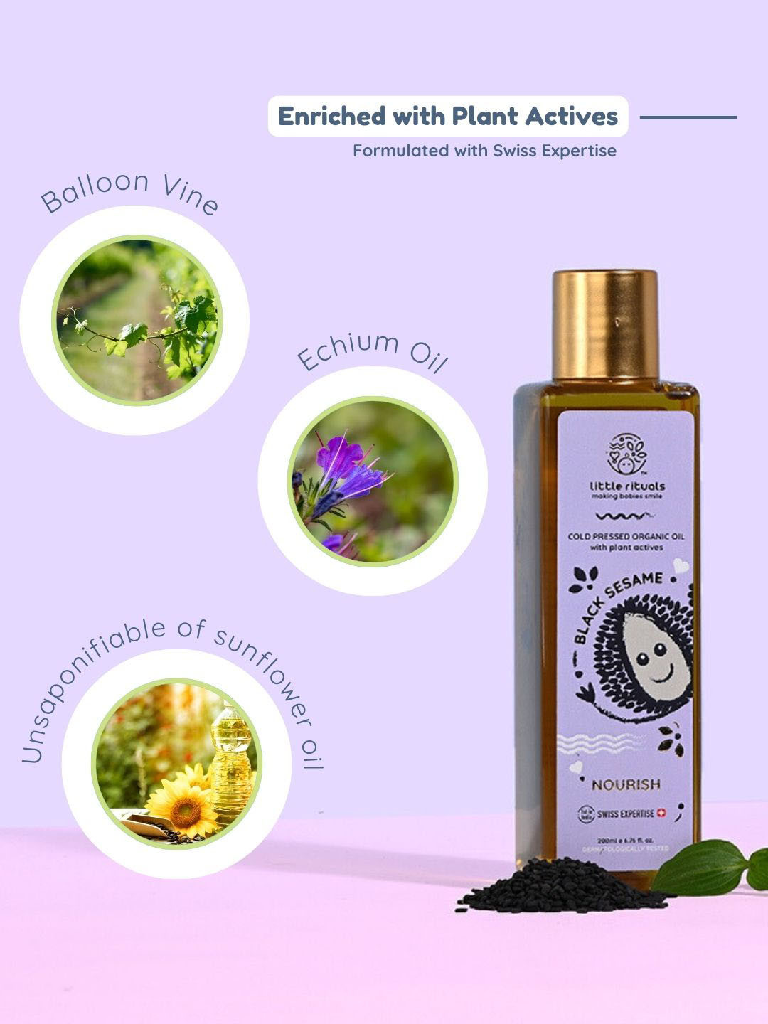 Little Rituals Wood Cold Pressed Organic Black Sesame Oil with 100% Black Sesame - 200 ml