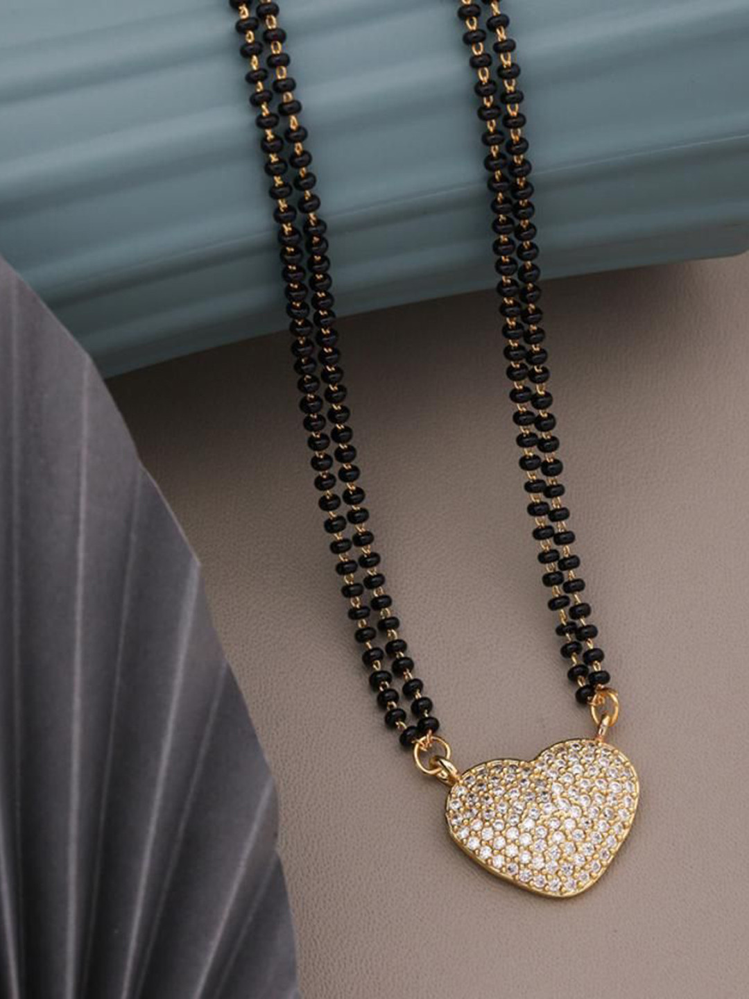 Wynona Gold Plated America Diamond & Artificial Beads Mangalsutra