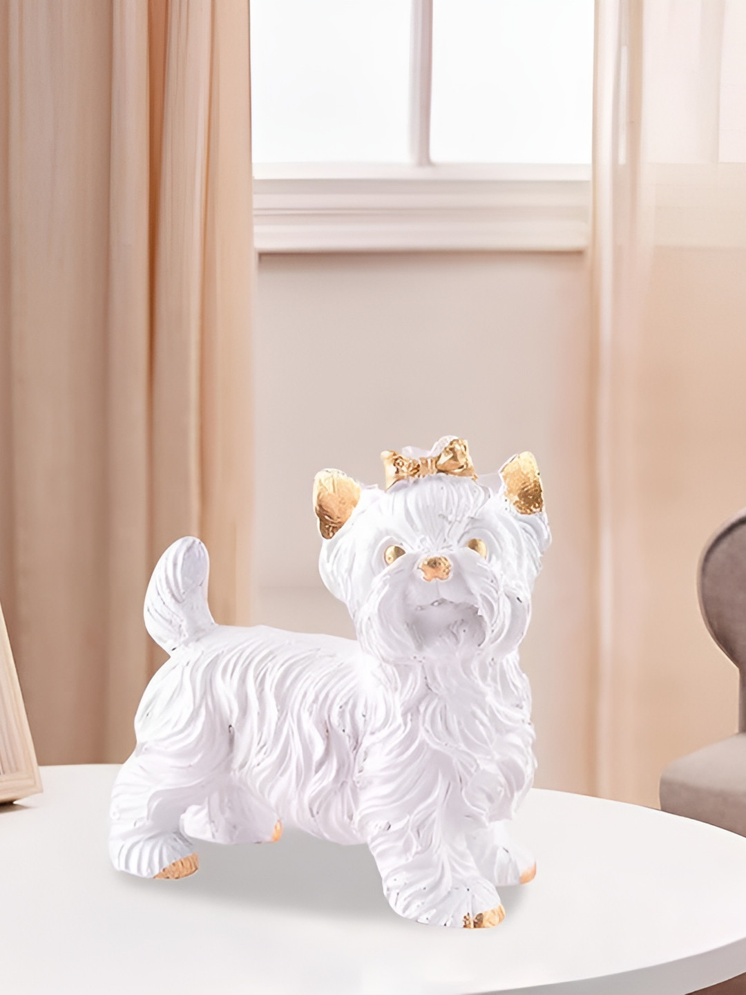 Zart Dog White Polyresin Natural Living Room Small Showpiece - 4.5 Inches